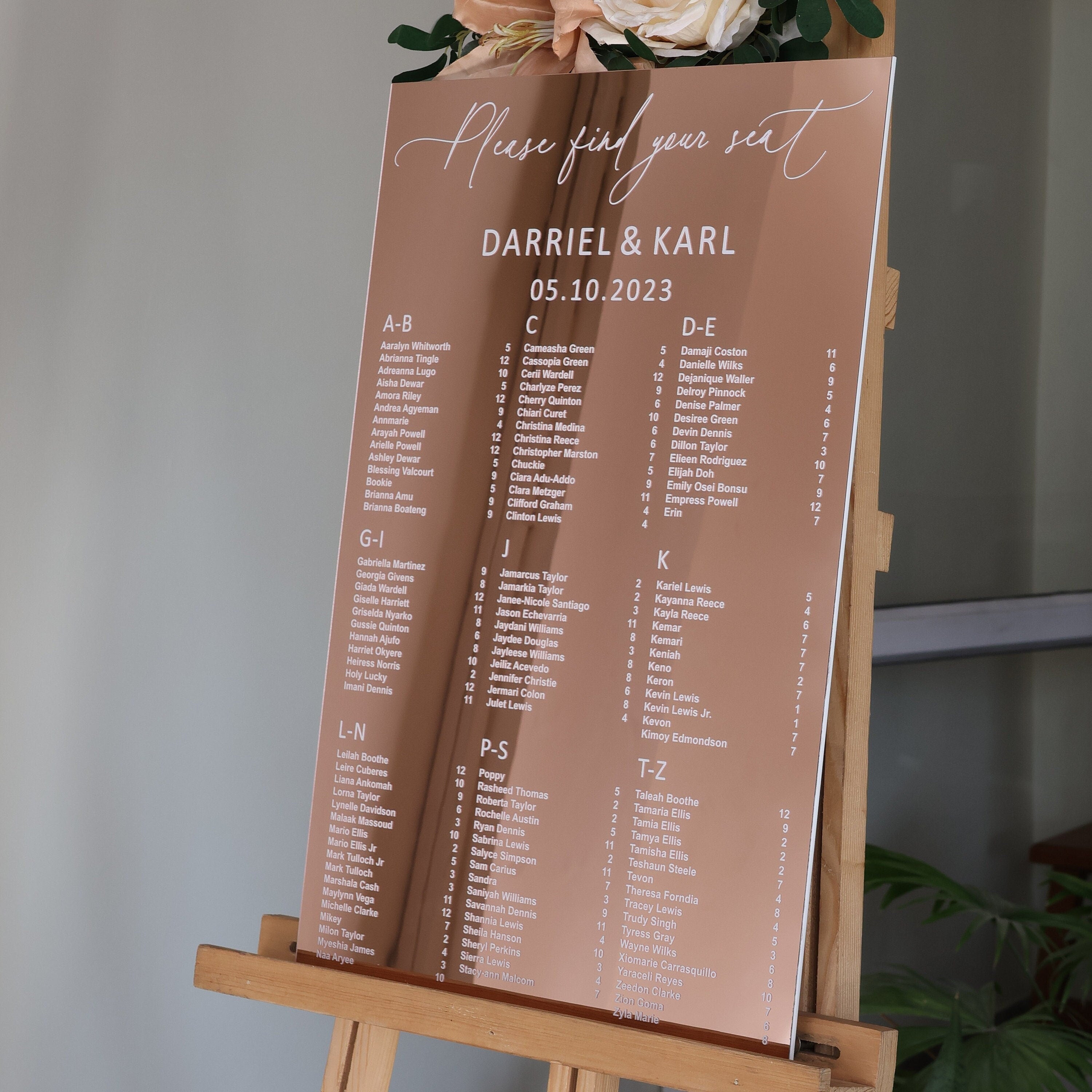 Mirror Rose Gold Seating Chart