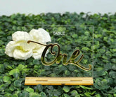 Custom Clear Acrylic Wedding Table Numbers Calligraphy Gold Mirror Wedding Signs Number acrylic table numbers Personalized Table Number AOA