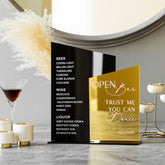 Black and Gold Mirror Bar Menu, Open Bar Sign