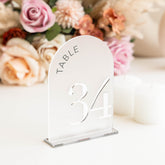 Silver Arched Table Numbers - Frosted Acrylic Table Numbers - Silver Wedding Table Number with Stands - Wedding Signage - Table Number Signs AG