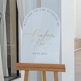 White Acrylic Wedding Sign With 3D Gold Mirror Names -RR