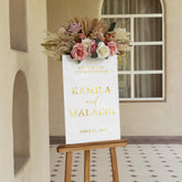 White Acrylic Wedding Sign With 3D Gold Mirror Names