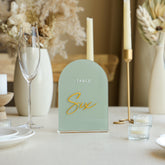 Arched Acrylic Table Signs with 3D Numbers