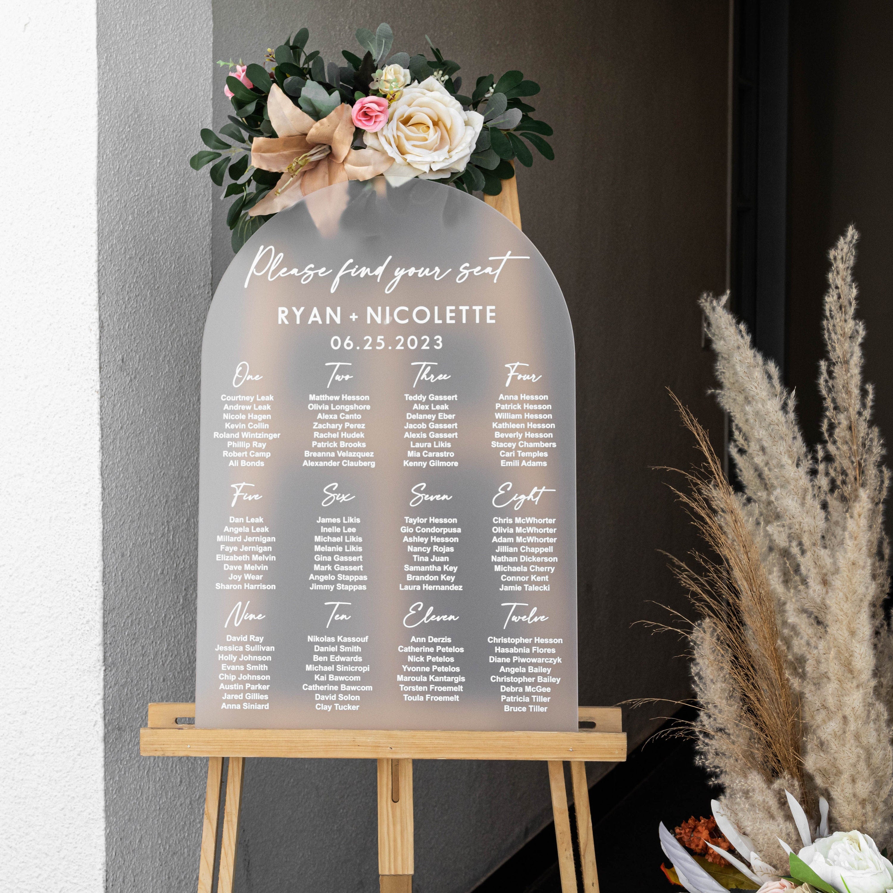 Frosted Acrylic Wedding Seating Chart, Arched wedding signs, wedding seating sign, Acrylic wedding sign, Custom wedding signs