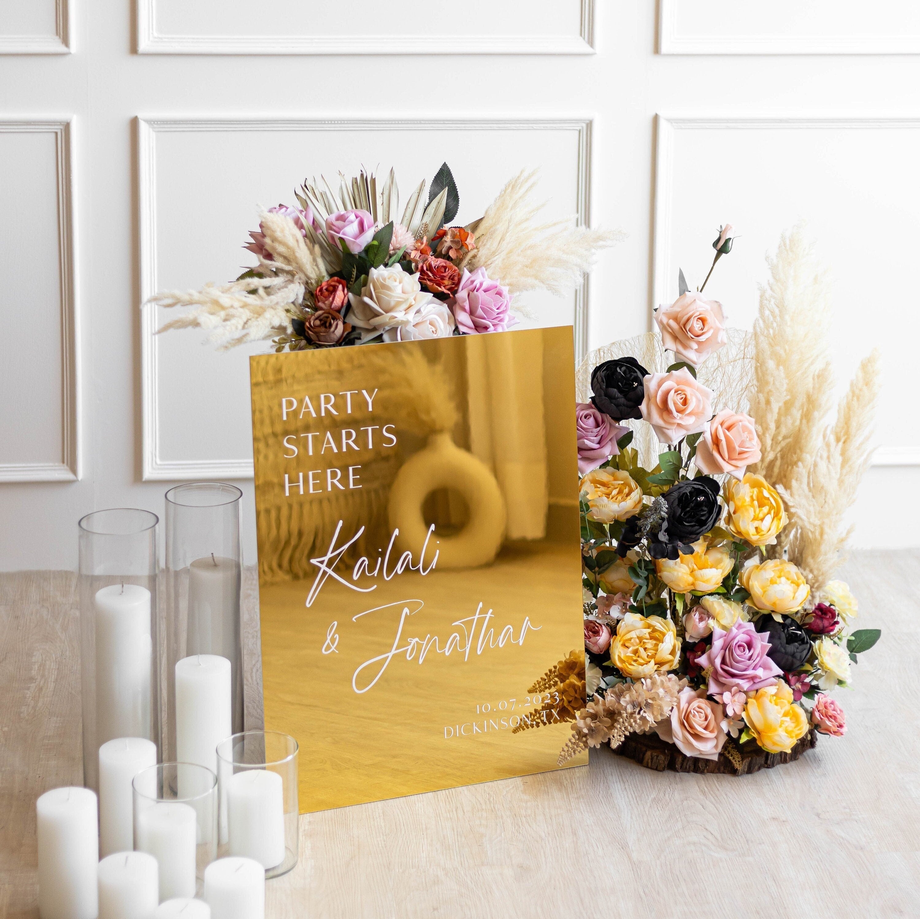 Gold Mirror Wedding Welcome Sign - Gold Wedding Signage - Reception Signs - Gold Mirror Signs - Modern Wedding Decor - The Party Starts Here