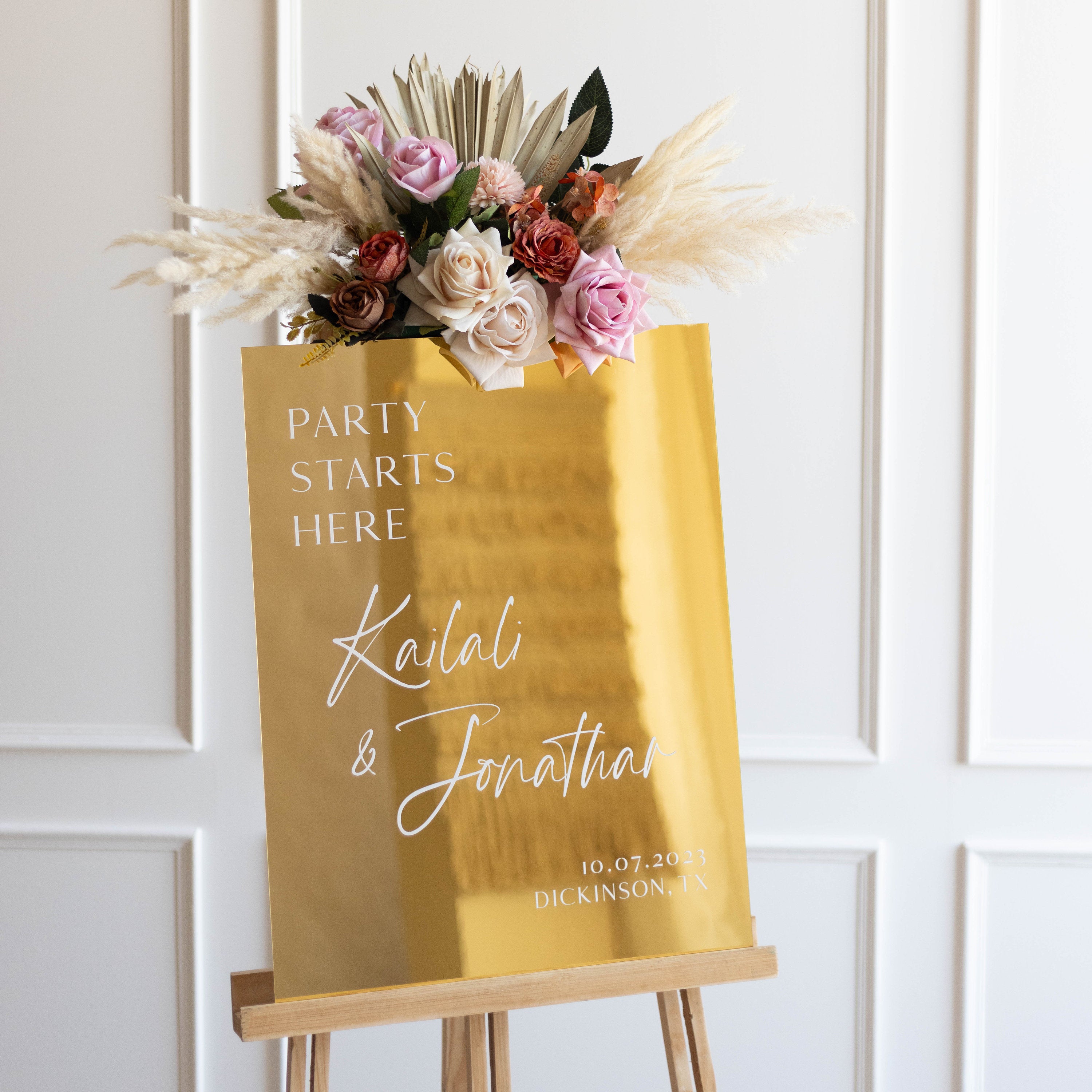 Gold Mirror Wedding Welcome Sign - Gold Wedding Signage - Reception Signs - Gold Mirror Signs - Modern Wedding Decor - The Party Starts Here