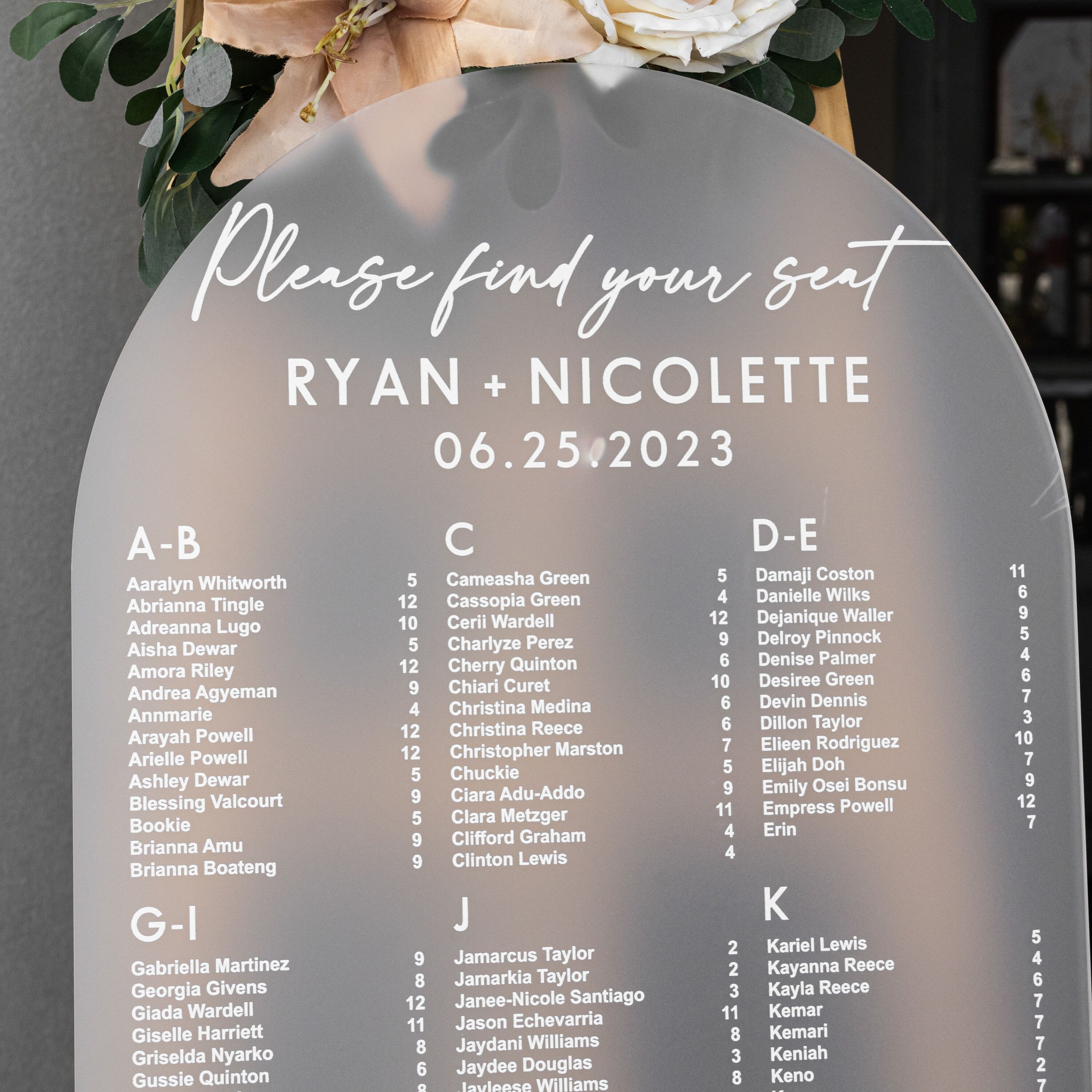 Frosted Acrylic Wedding Seating Chart, Arched wedding signs, wedding seating sign, Acrylic wedding sign, Custom wedding signs