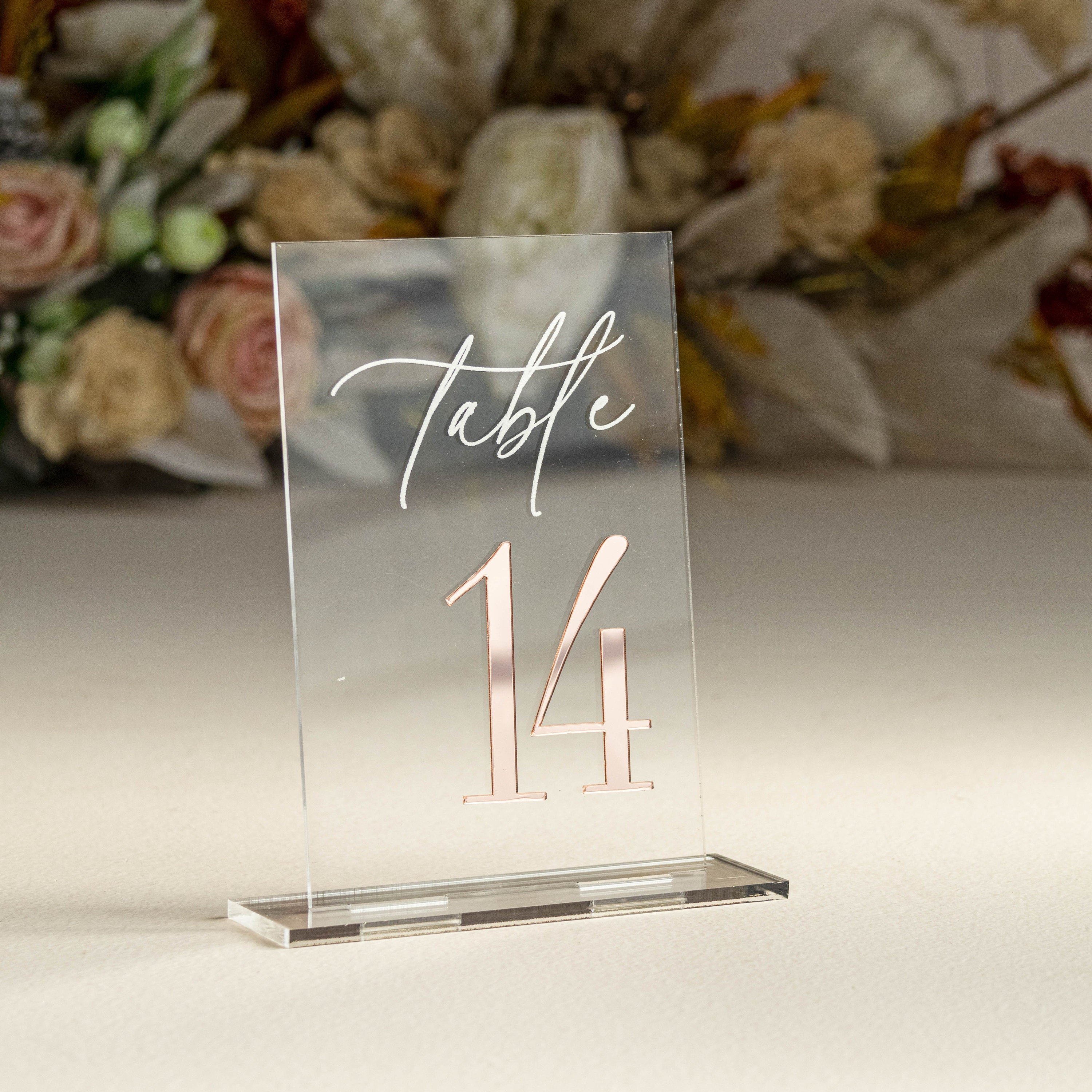 Clear and Mirror Gold Acrylic Signs - Gold Wedding Table Signs - Wedding Table Decor, Gold signage, Mirror silver signs, Rose gold numbers