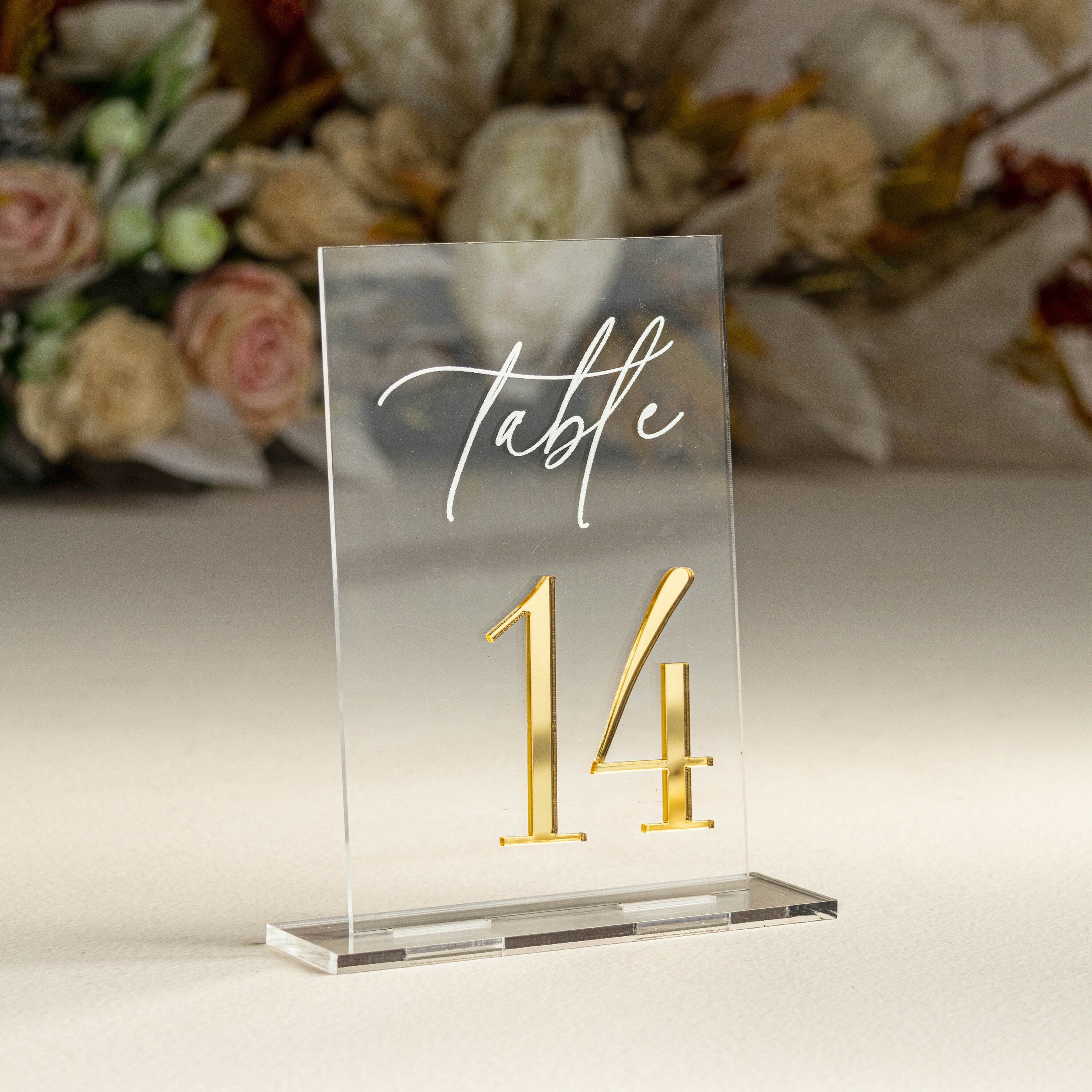 Clear and Mirror Gold Acrylic Signs - Gold Wedding Table Signs - Wedding Table Decor, Gold signage, Mirror silver signs, Rose gold numbers