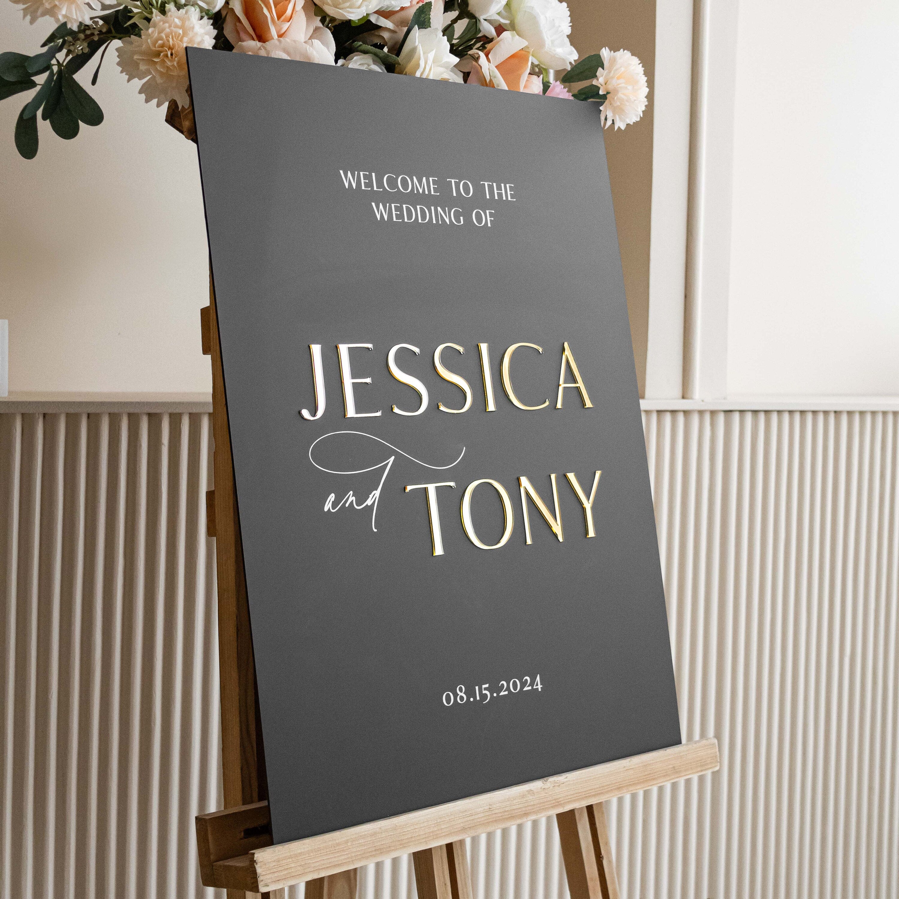 Black Wedding Signs - Matte Black Acrylic Welcome Sign - Personalized Welcome Sign - Wedding Ceremony Sign - Modern Wedding Decor