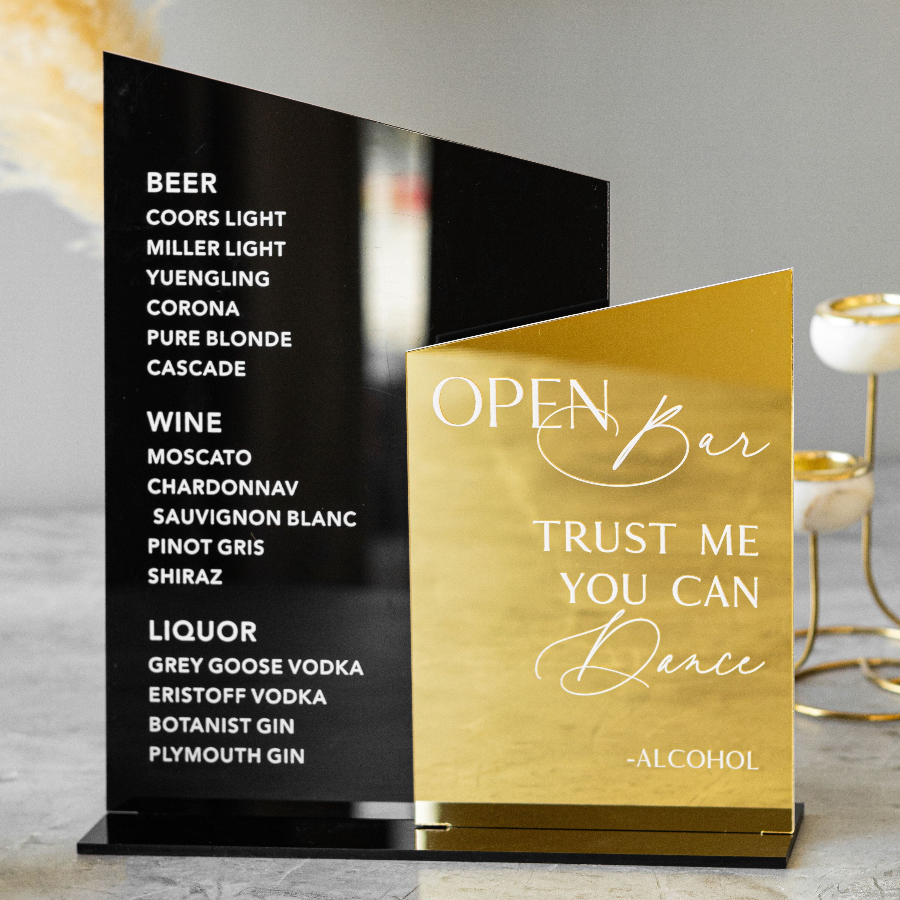 Black and Gold Mirror Bar Menu, Open Bar Wedding Sign, Wedding Bar Sign, Wedding Cocktails, Signature Drinks Sign, Black wedding bar sign