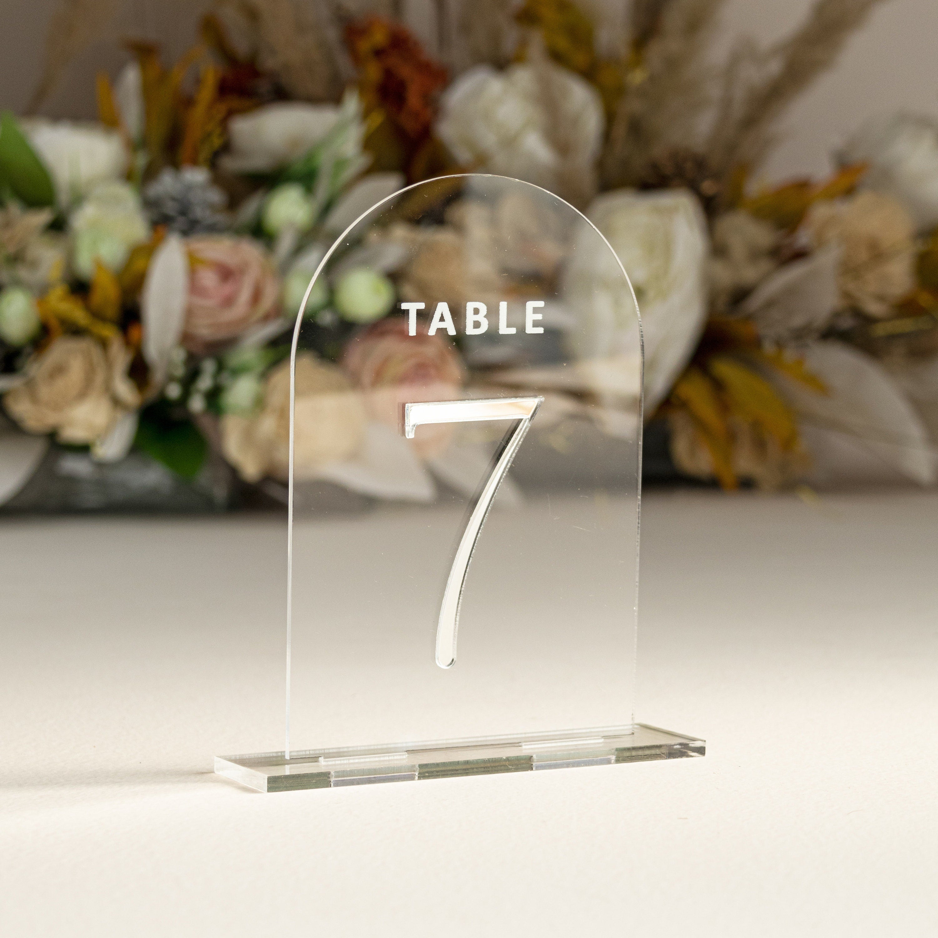 Clear and Mirror Gold Acrylic Signs - Gold Wedding Table Signs - Wedding Table Decor, Gold Table Numbers, Arched acrylic table numbers