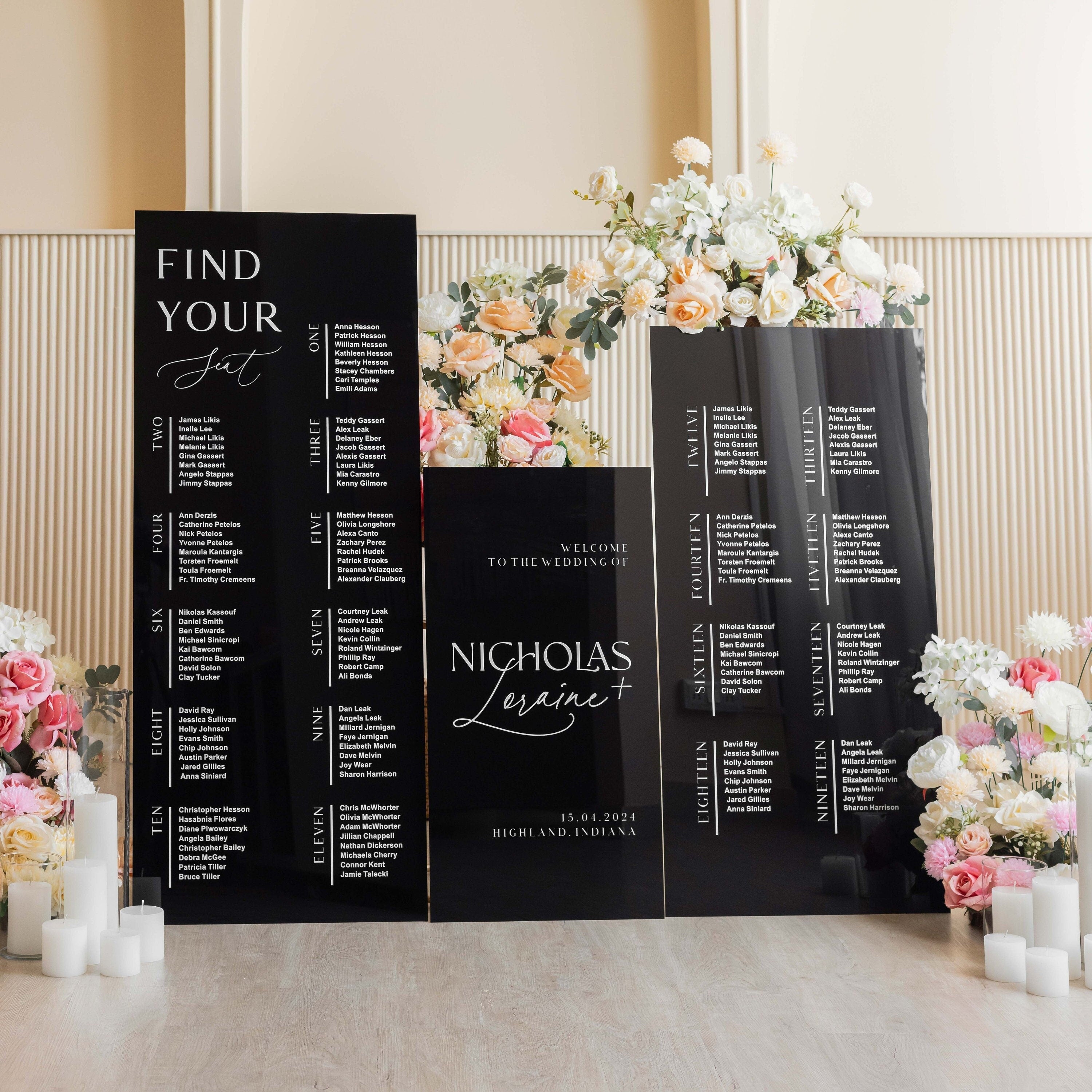 Wedding Bundle - Set of 3 Wedding Signs - Seating Chart Sign - Wedding Welcome Sign - Reception Signage - Black Acrylic Wedding Signage