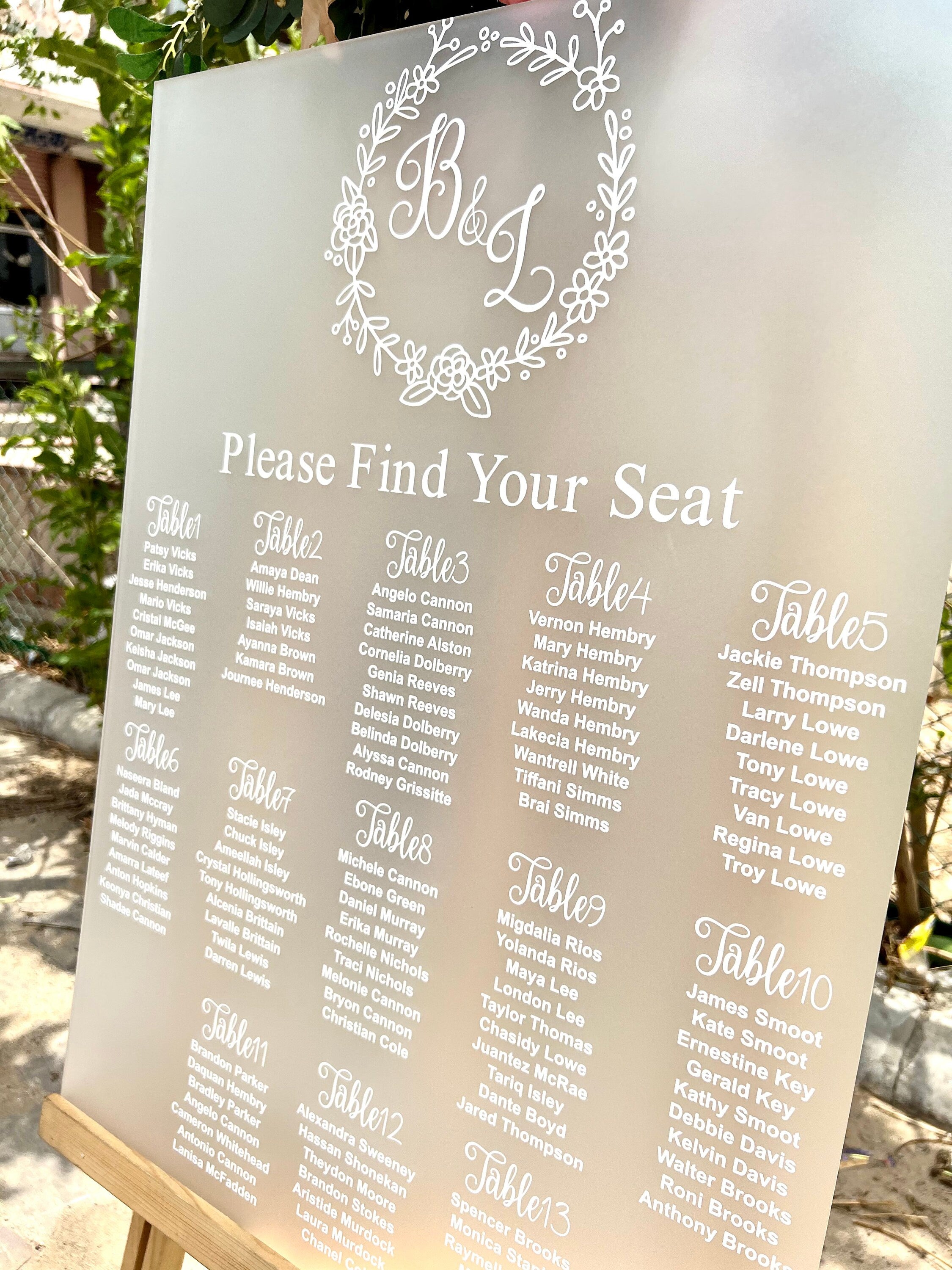 Frosted Acrylic Seating Chart, Wedding seating chart, wedding seating sign, Acrylic wedding sign, Seating chart, custom seating chart