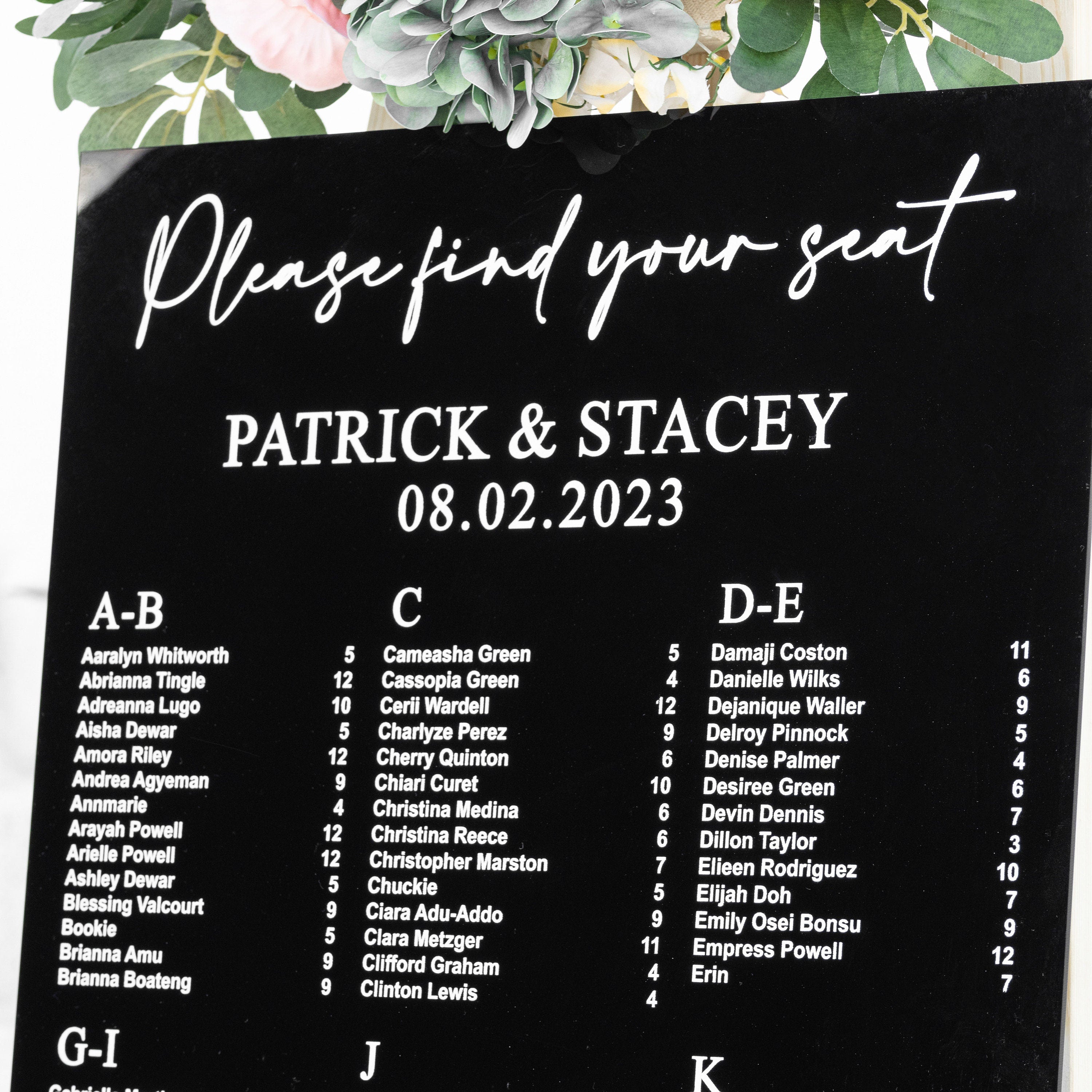 Black Acrylic Seating Chart, Wedding seating chart, wedding seating sign, Please Be Seated Wedding Sign, Wedding Guests Plan