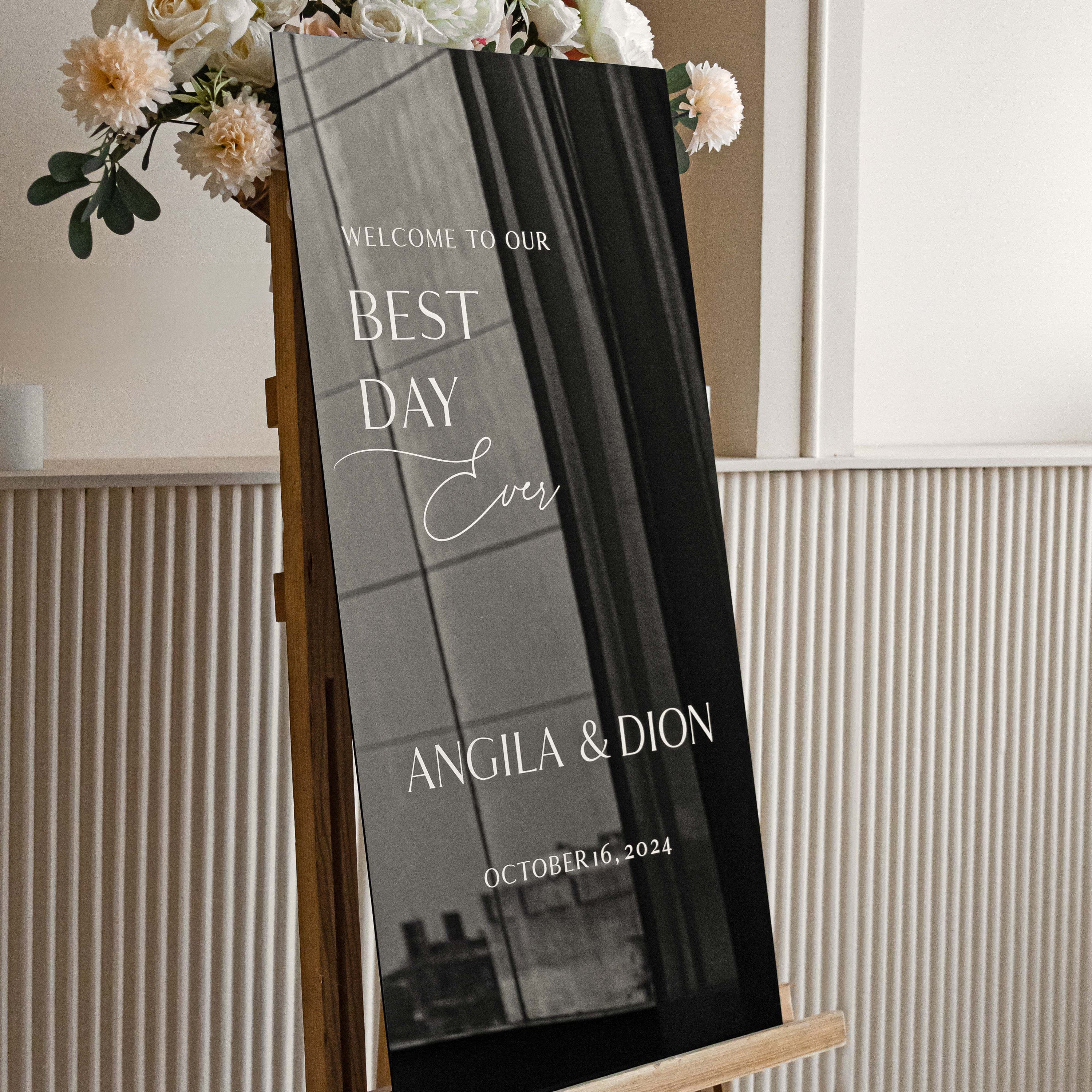 Black Acrylic Wedding Sign - The Best Day Ever Welcome Sign - Wedding Decor - Reception Signage - Modern Wedding Sign - Personalized Sign