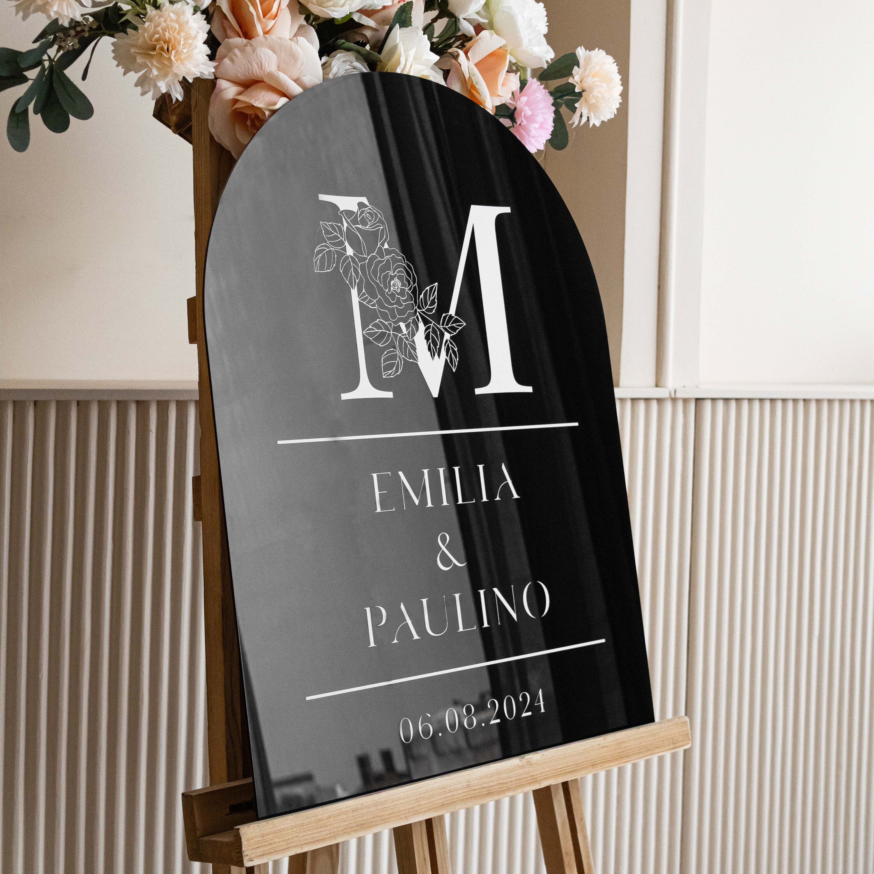 Arched Black Wedding Signs - Black Acrylic Welcome Sign - Monogram welcome sign - Wedding Reception Decor - Wedding Ceremony Sign