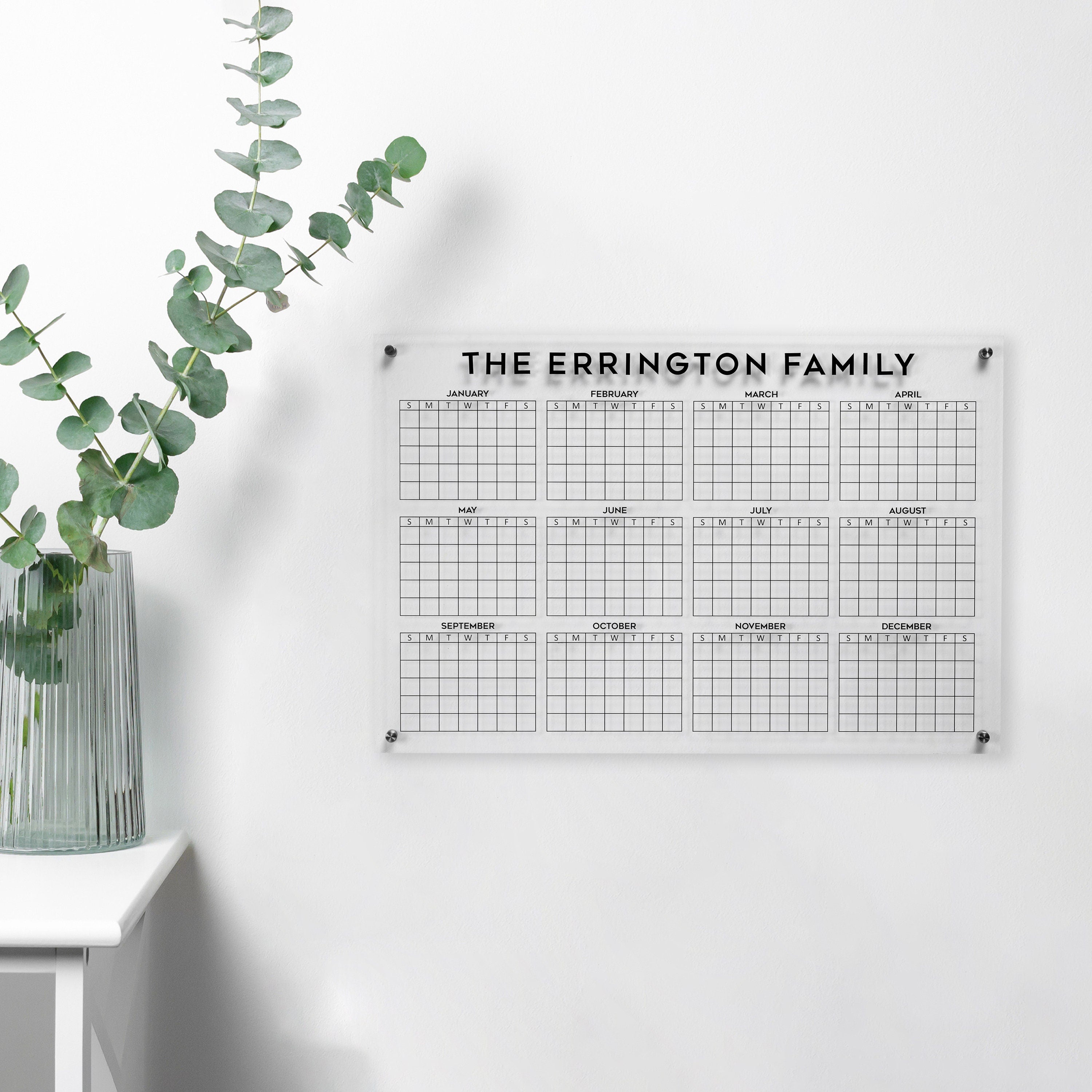 At A Glance 2023 Calendar, Reusable Yearly Dry Erase Acrylic Calendar, dry-erase 12 month calendar, clear wall mounted minimalist calendar