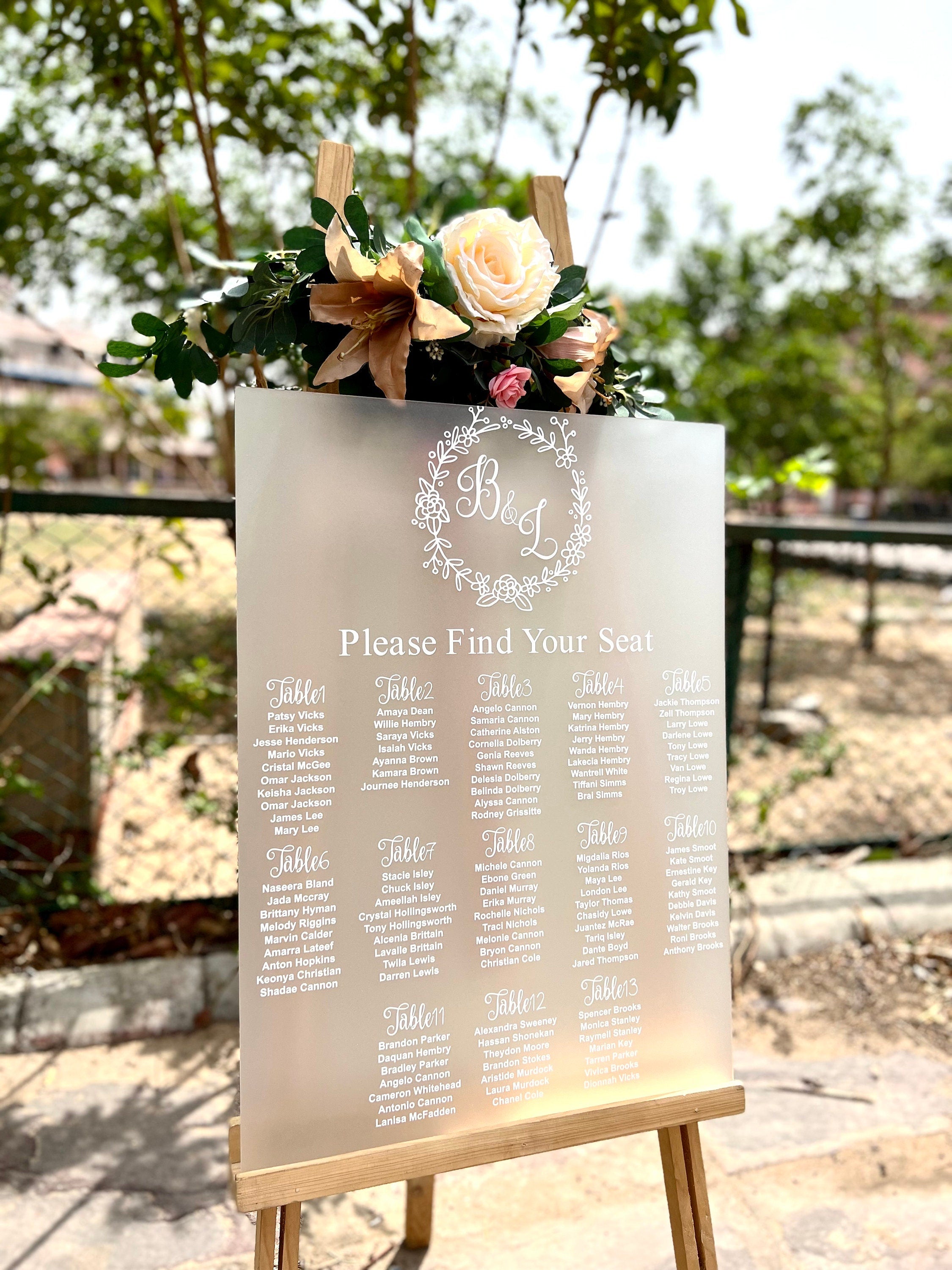 Frosted Acrylic Seating Chart, Wedding seating chart