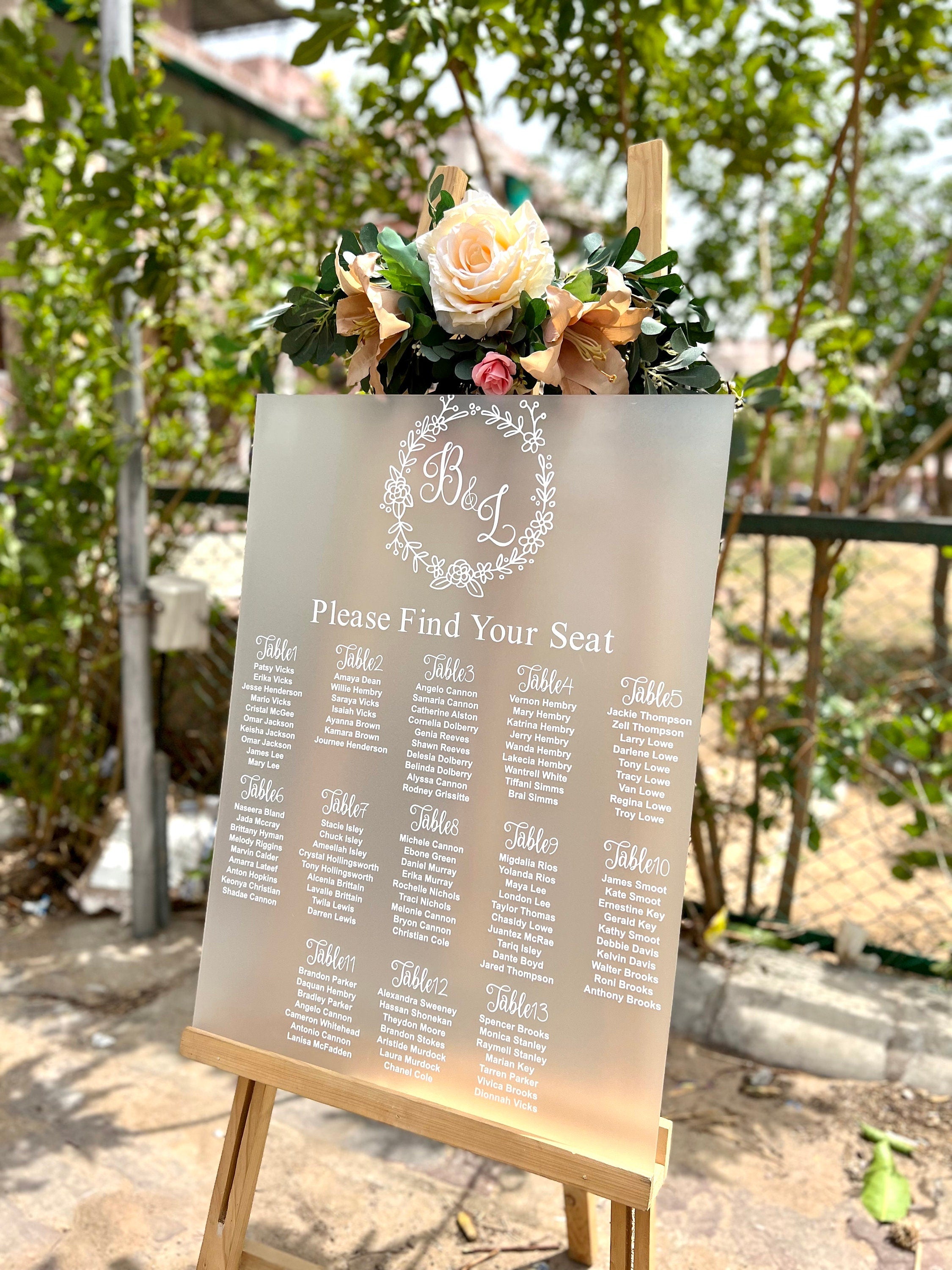 Frosted Acrylic Seating Chart, Wedding seating chart