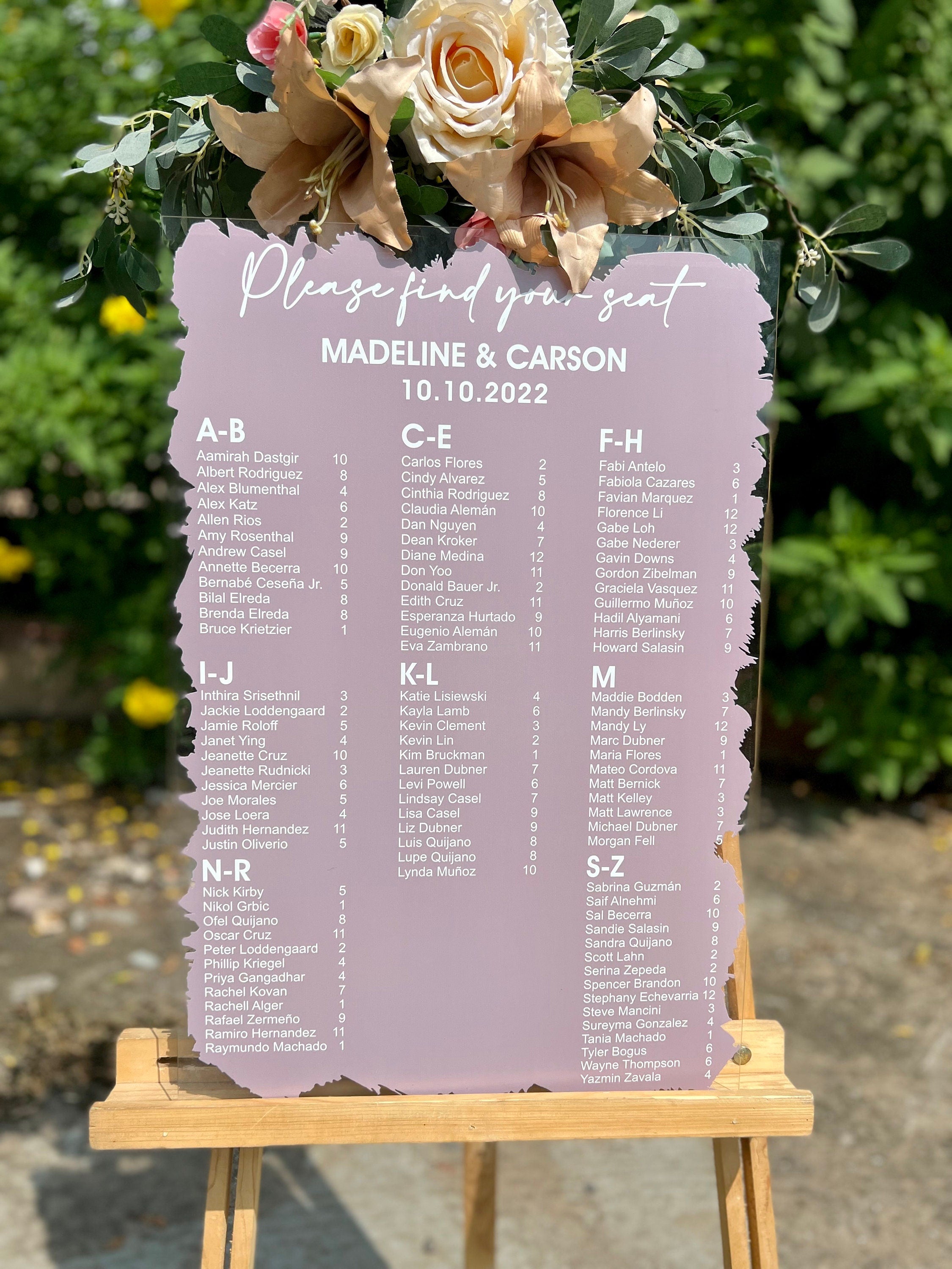 Painted back Seating Chart