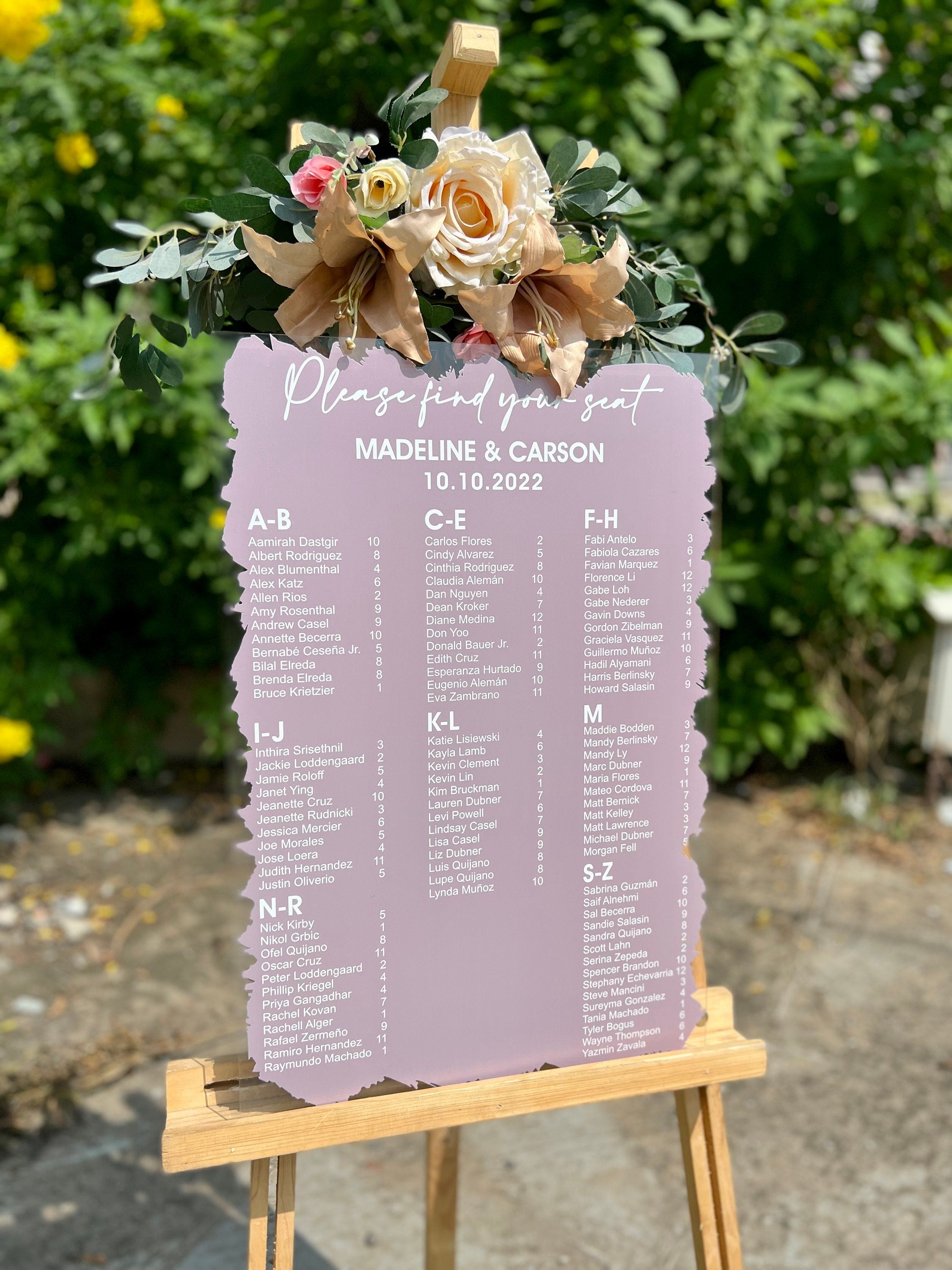 Painted back Seating Chart