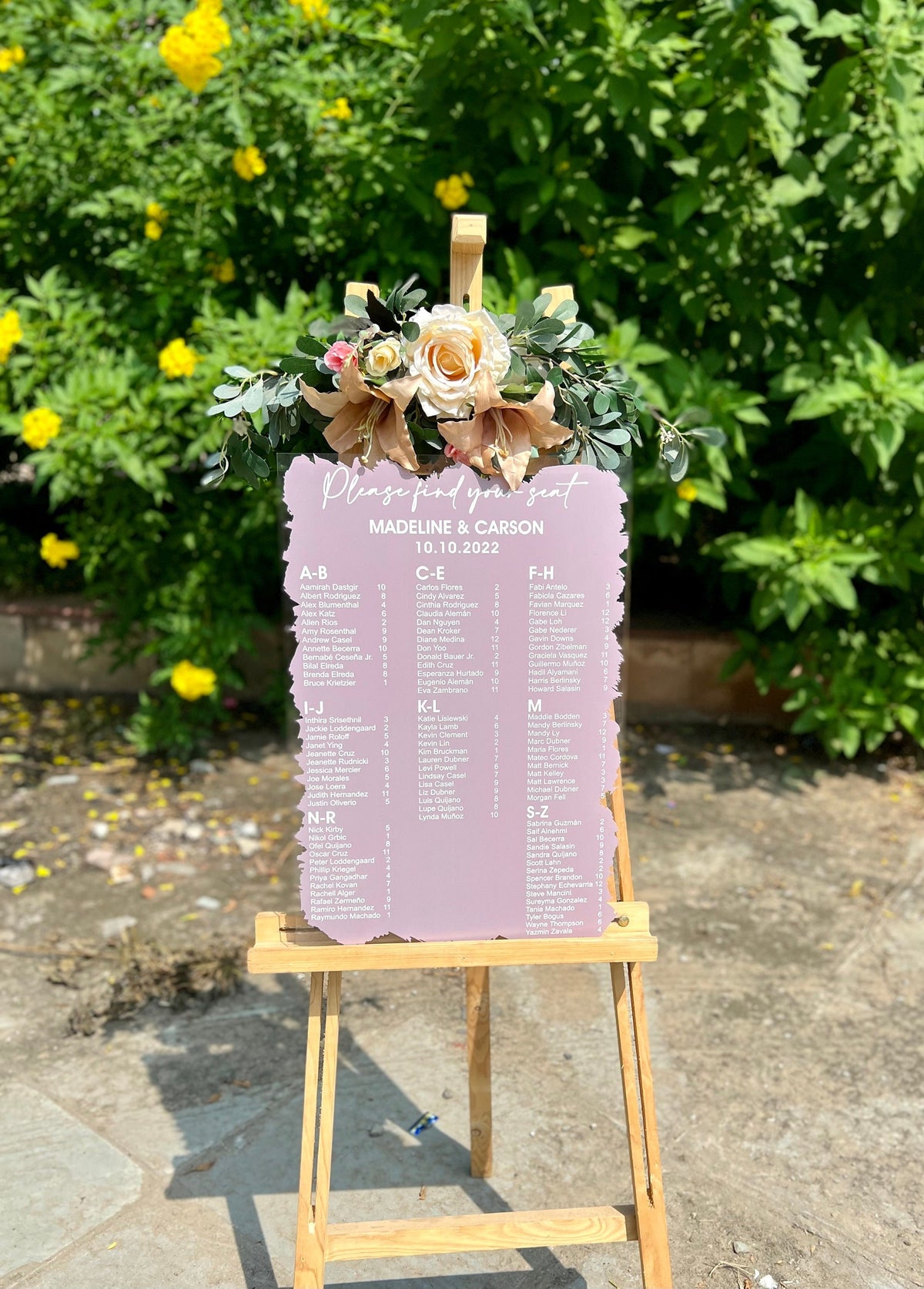 Painted back Seating Chart