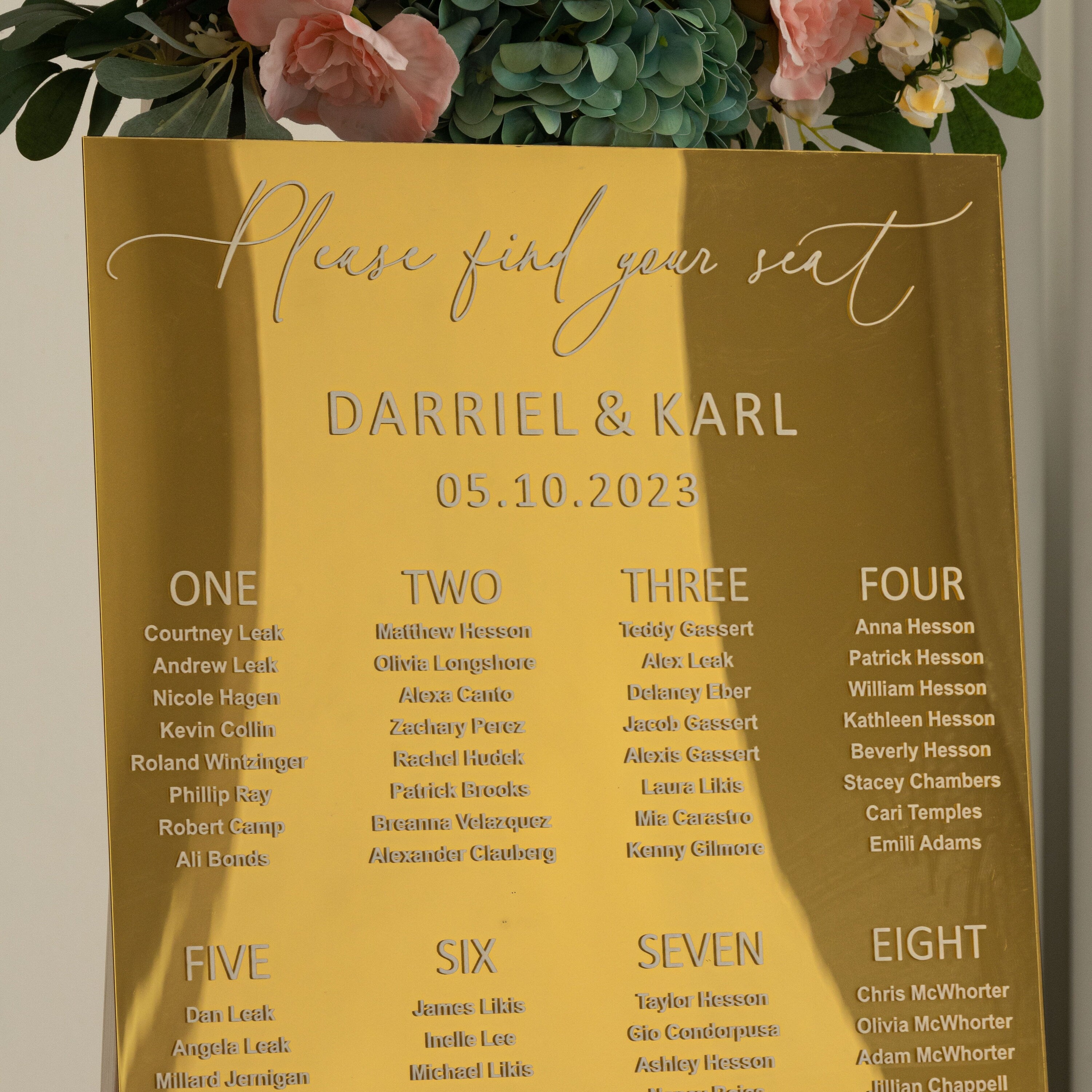 Gold Mirror Acrylic Seating Chart