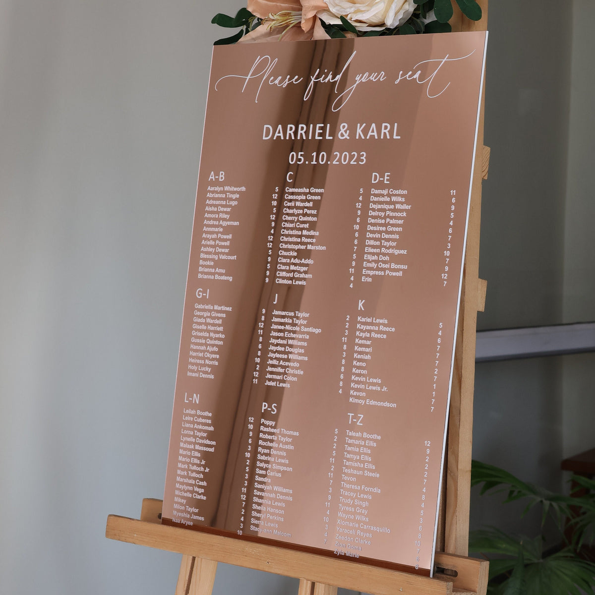Mirror Rose Gold Acrylic Seating Chart-RR