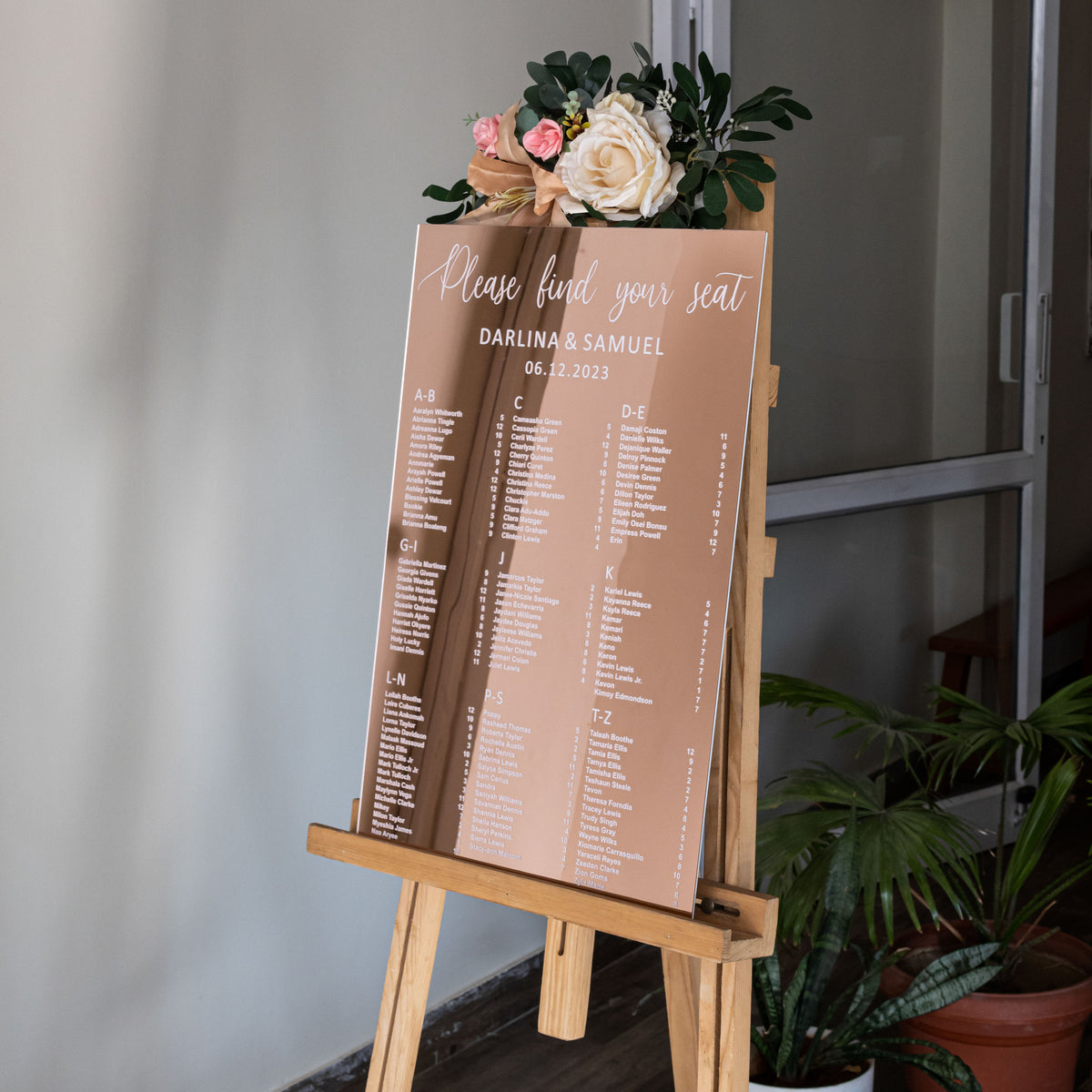 Mirror Rose Gold Acrylic Seating Chart