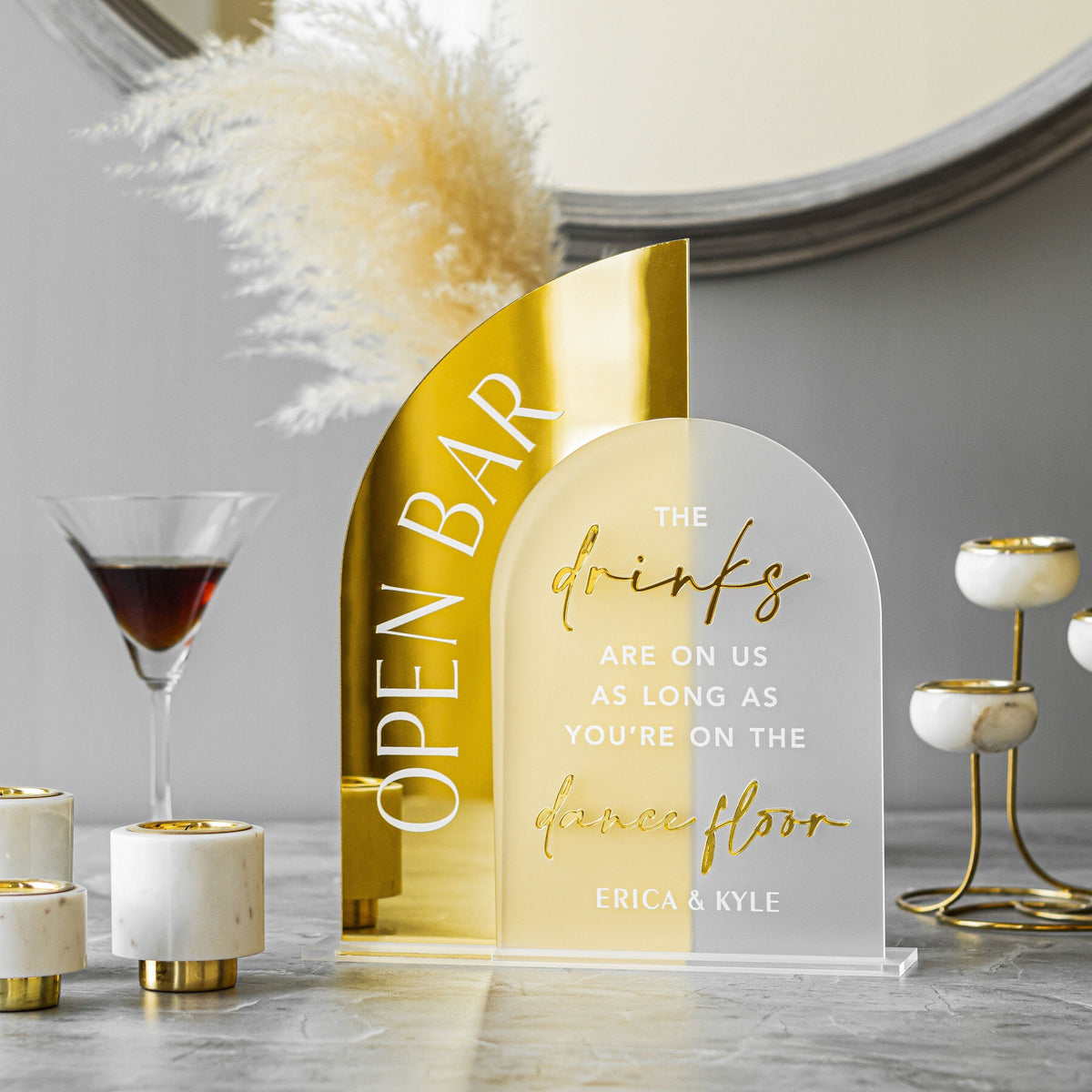Open Bar Arched Wedding Sign