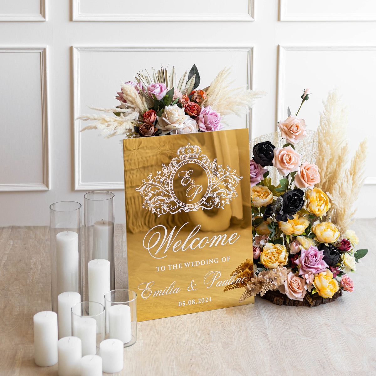 Wedding Monogram Sign - Gold Mirror Welcome Sign