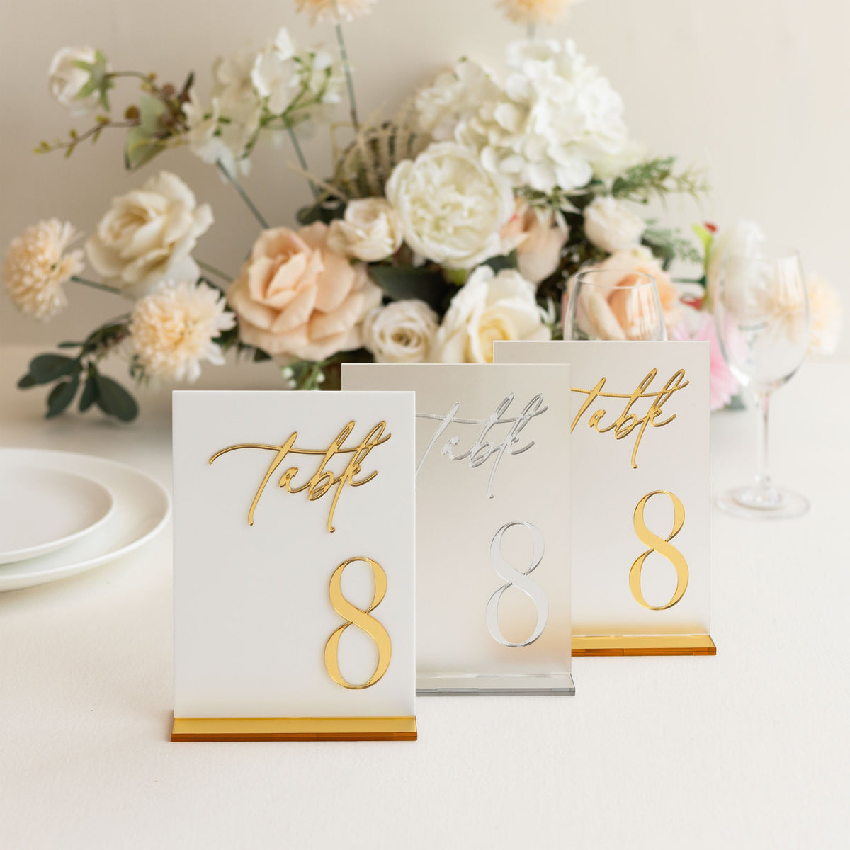 Frosted Acrylic Table Numbers - 3D Silver mirror