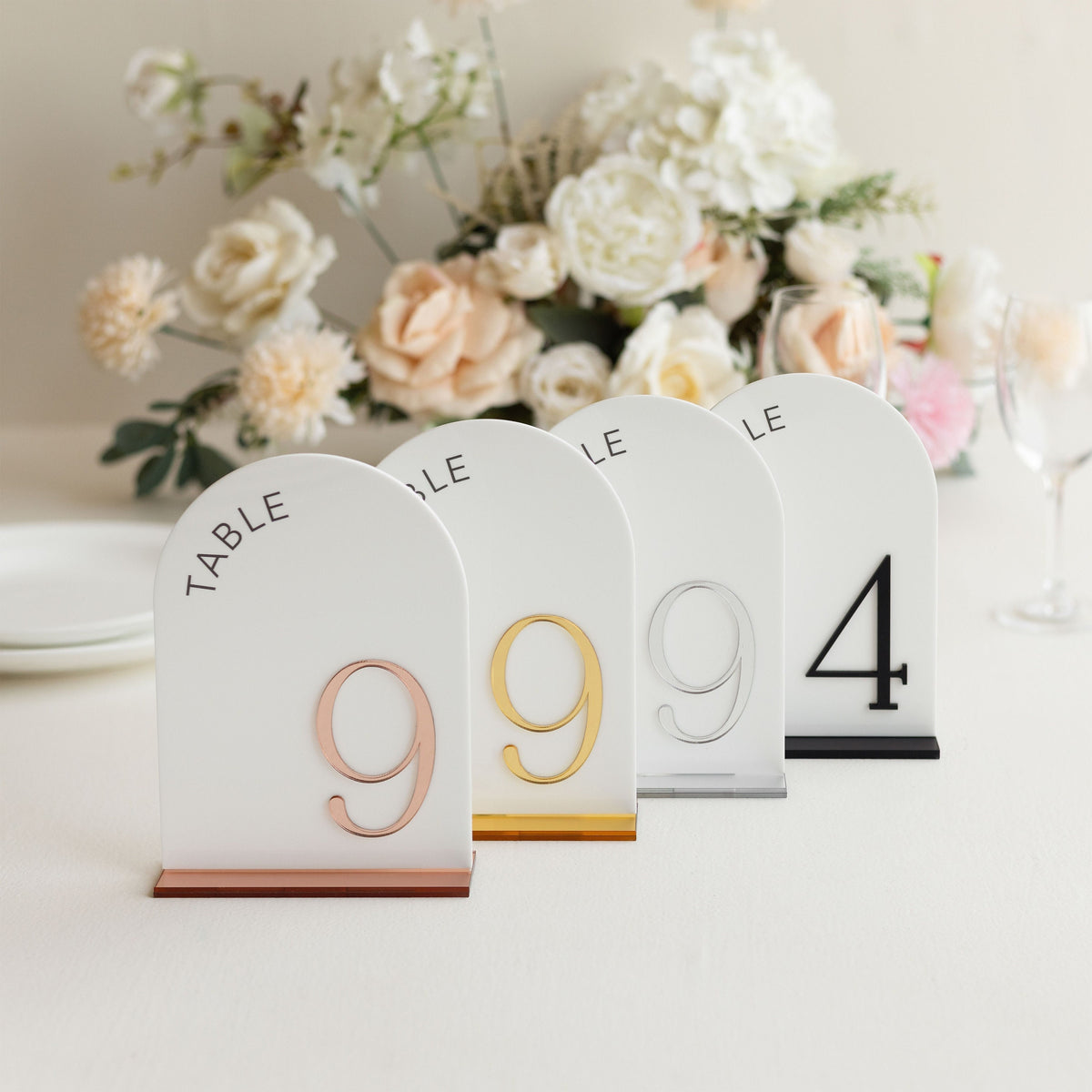 Wedding Table Numbers - Wedding Table Decor - Arched Table Number - White Acrylic 3D Gold Mirror Table Signs - Gold Table Numbers AG