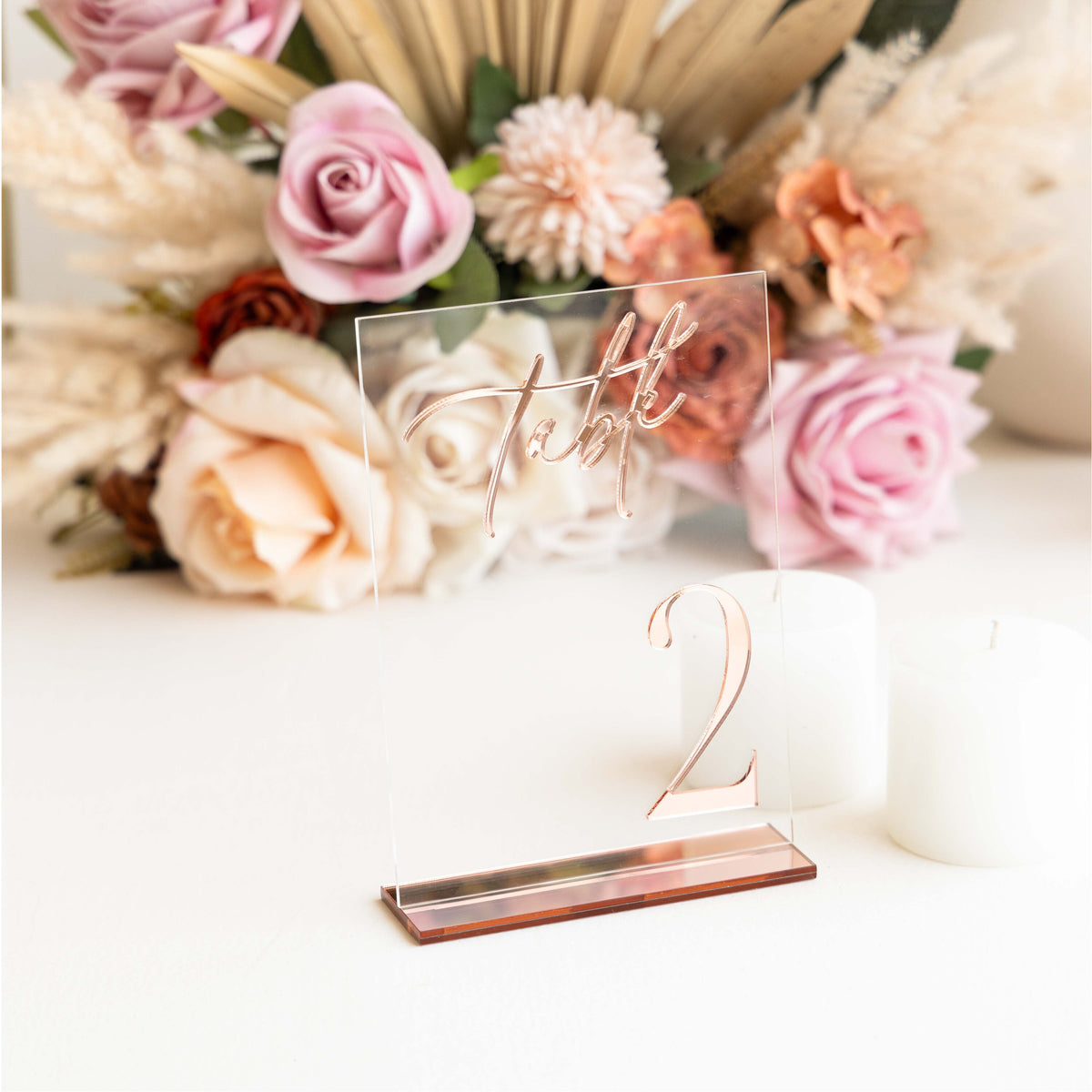 Rose Gold 3D Table Numbers - Wedding Table Numbers - Wedding Table Decor - Acrylic Table Number Signs - Rose gold wedding decor AG