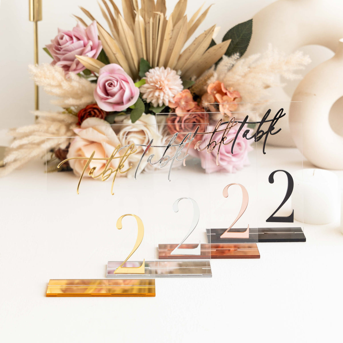 Clear and Gold Mirror Table Number Signs
