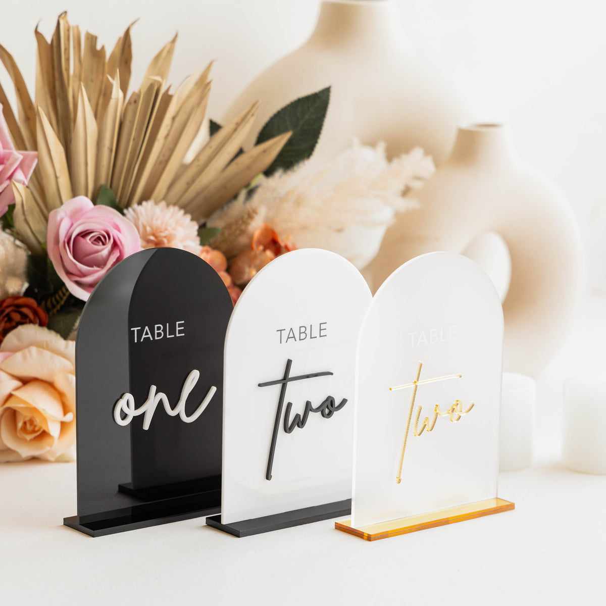 Black Arched Acrylic Table Numbers - Wedding Table Decor - Wedding Signage - Wedding Table Signs - Wedding Stationery - Reception Signs AG
