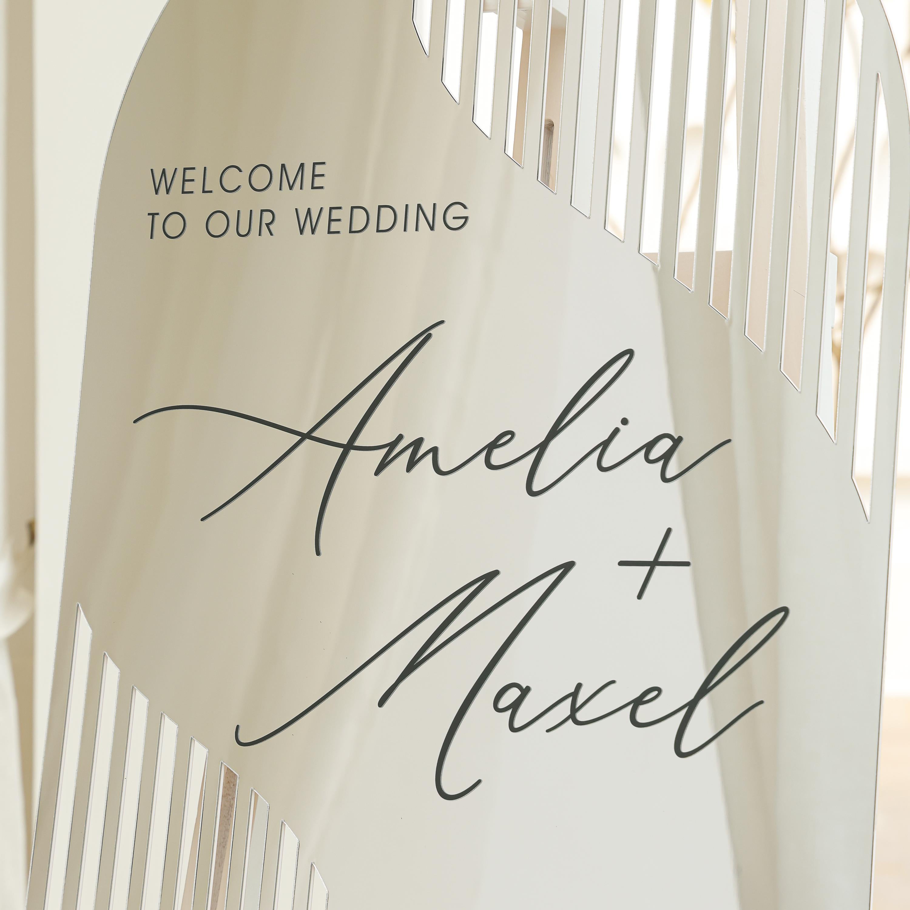 Mirror Silver Arched Wedding Sign