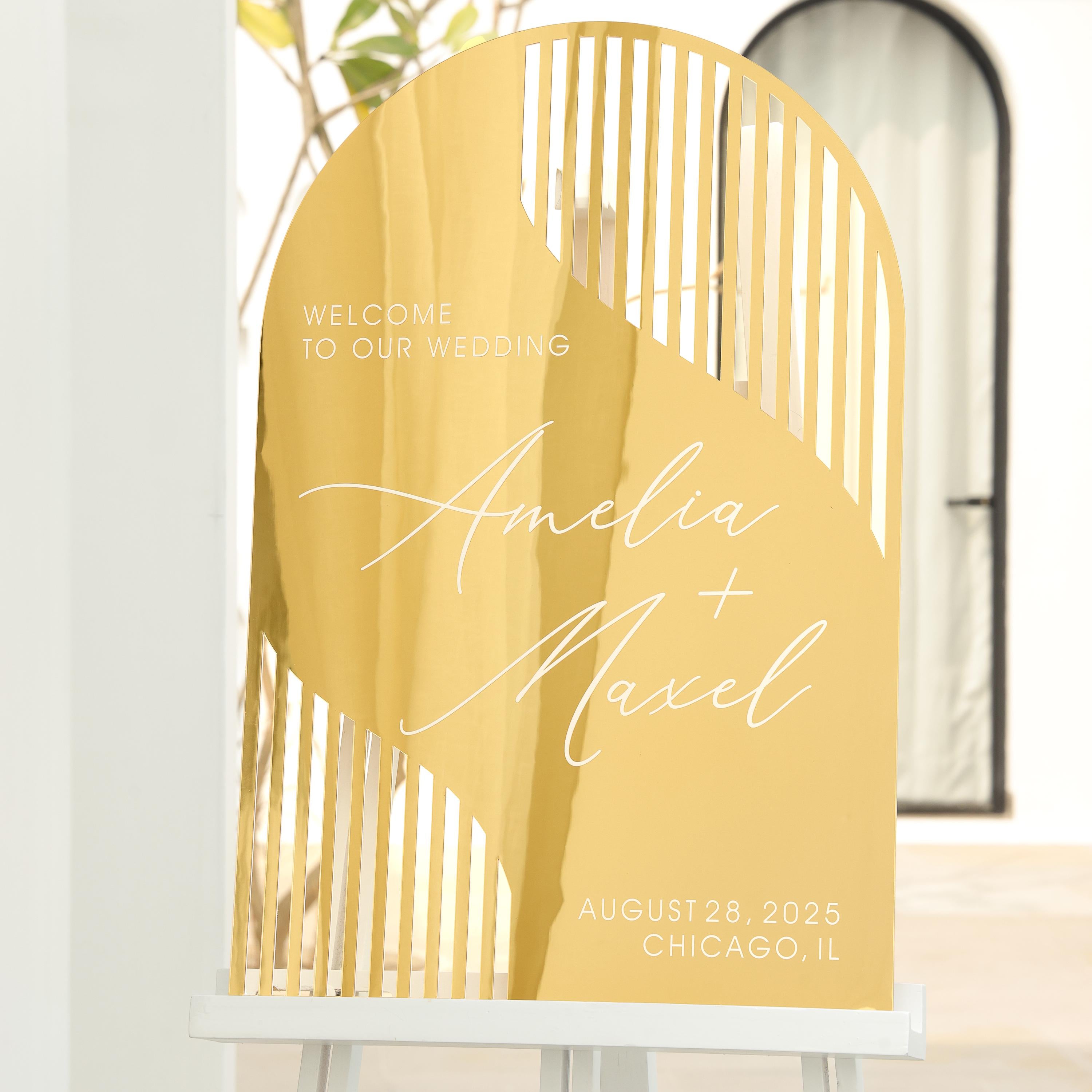 Mirror Silver Arched Wedding Sign