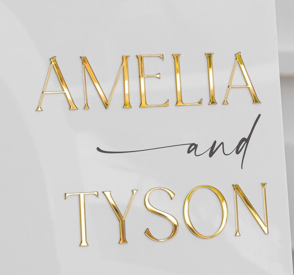 Acrylic Wedding Sign With 3D Mirror Gold Names-RR