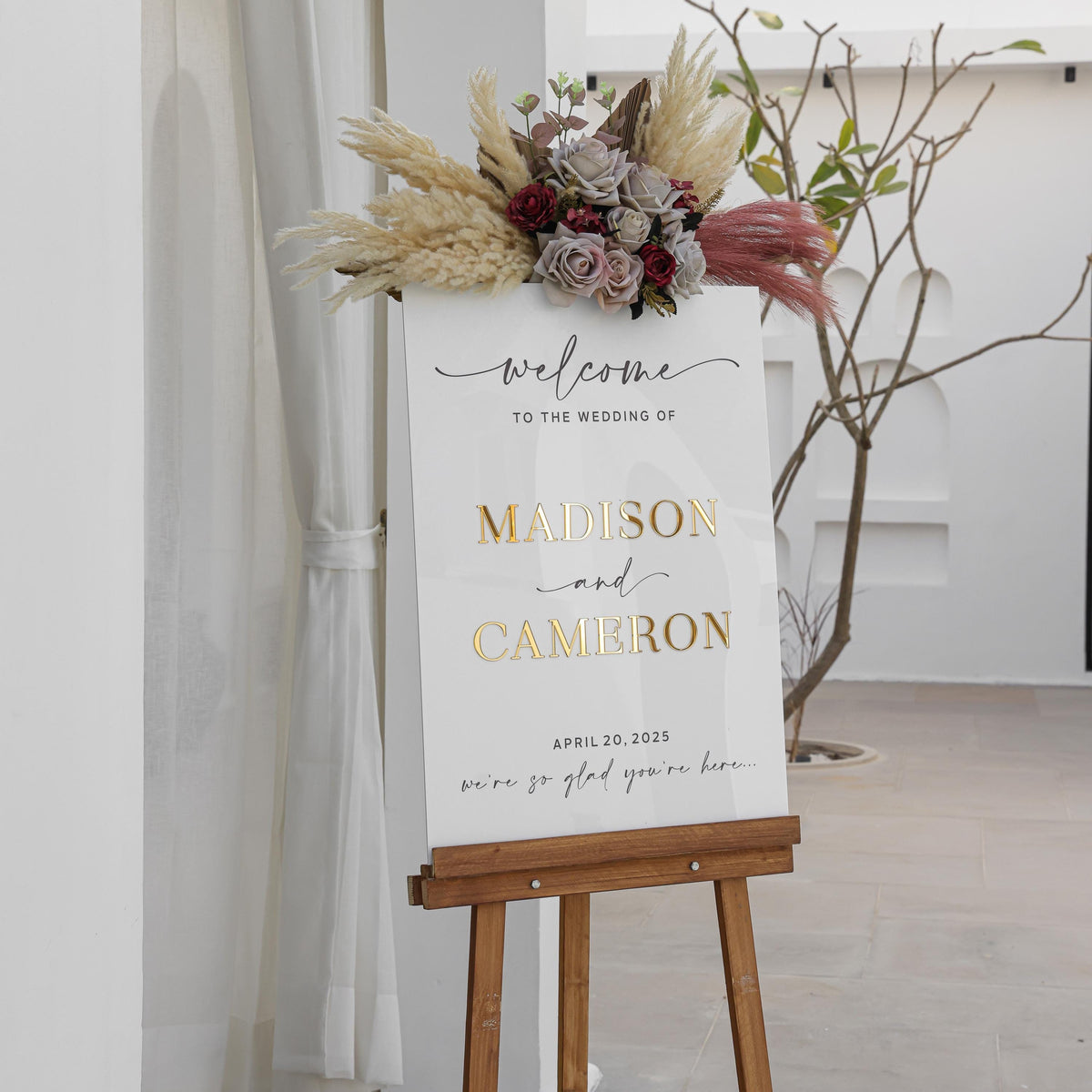 Acrylic Wedding Sign With 3D Mirror Gold Names