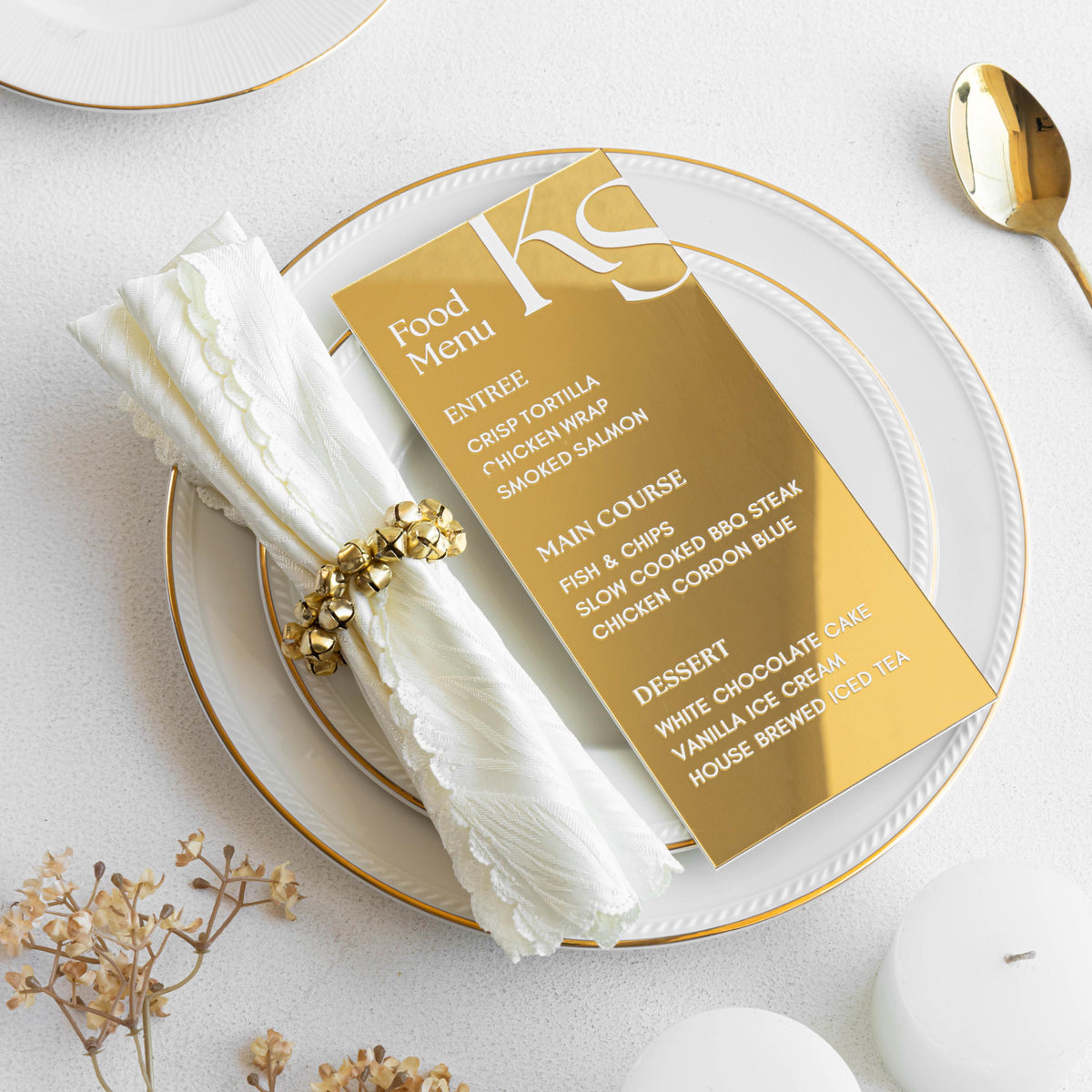 Acrylic Wedding Menu Cards with Couple Logo