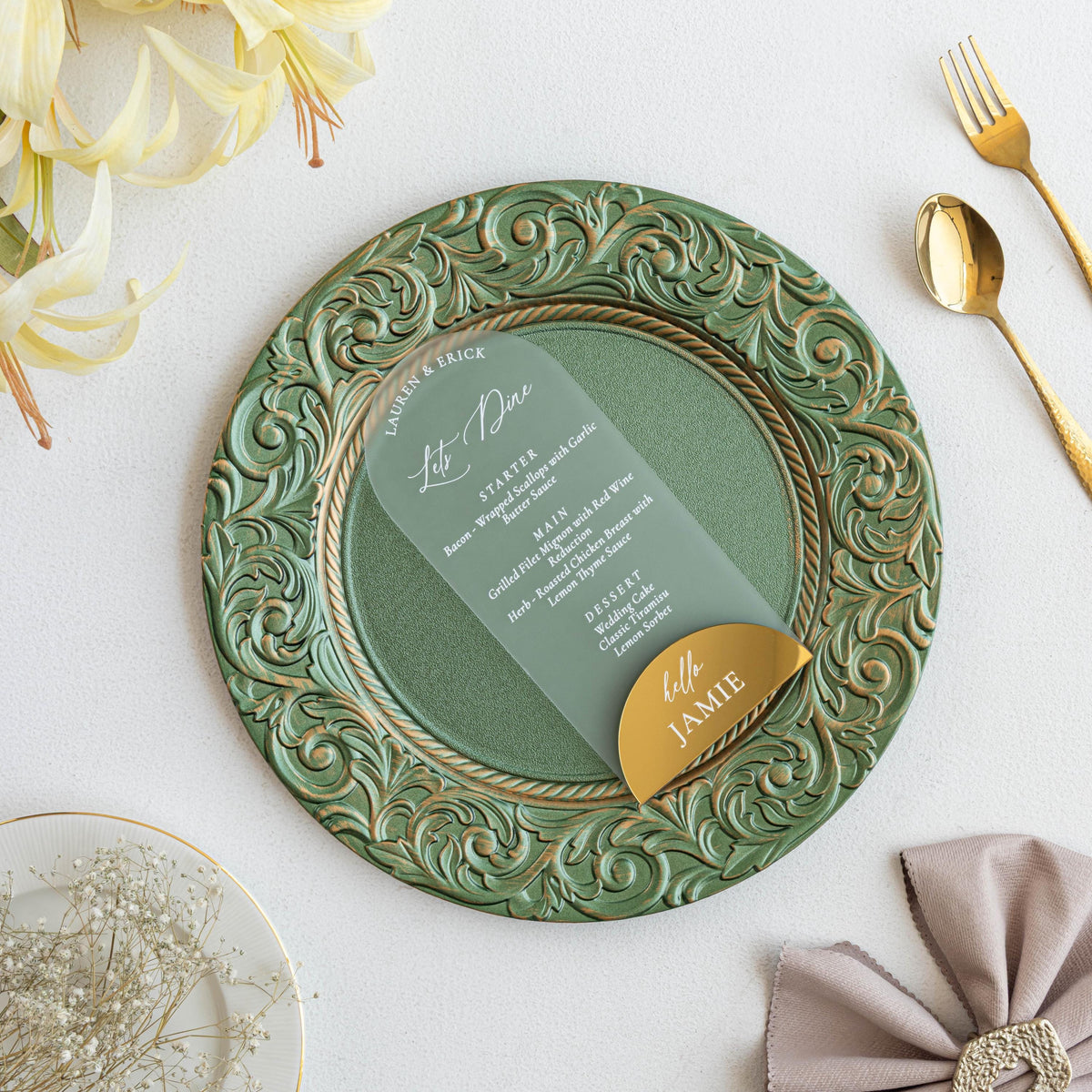 Acrylic Wedding Menu with Name Tags