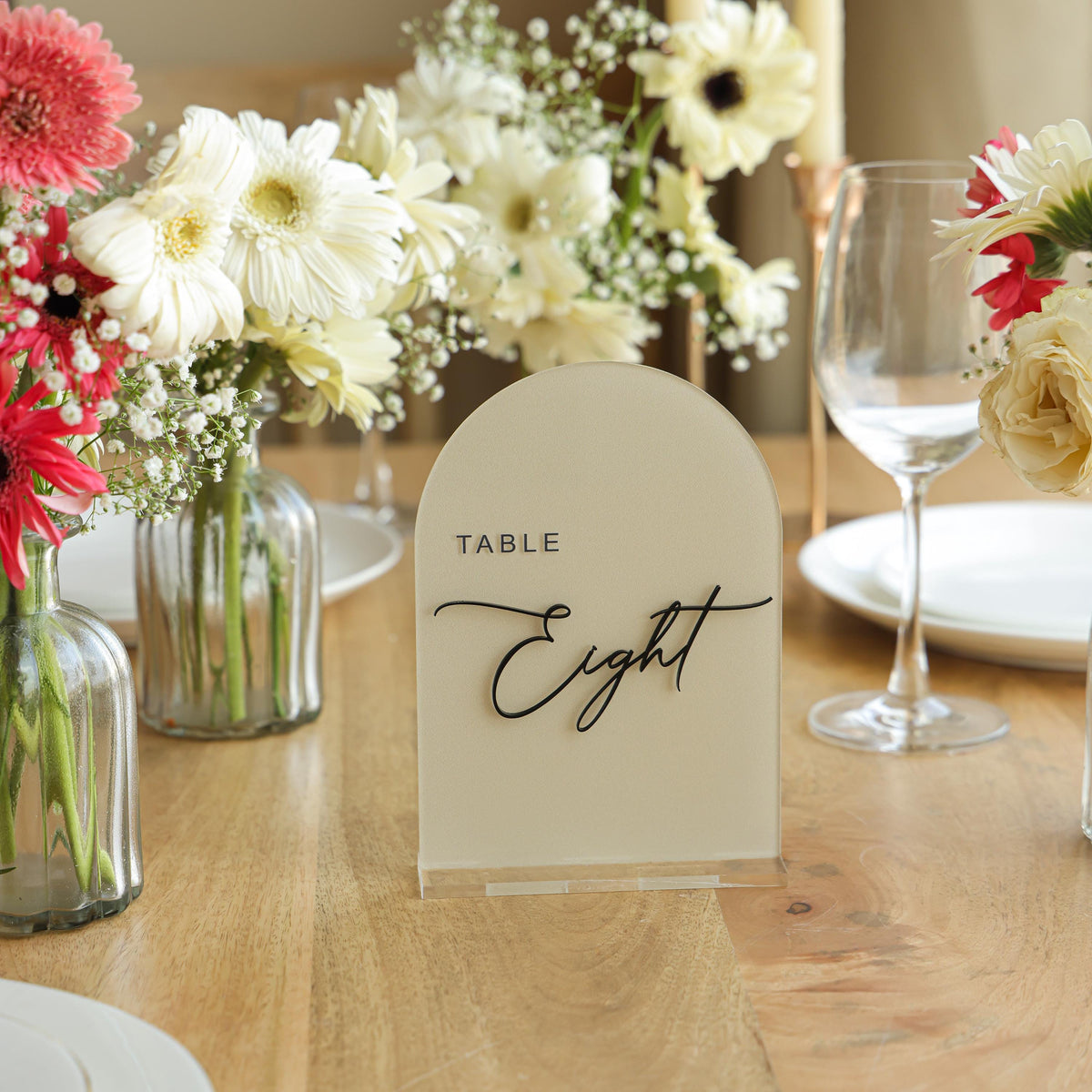 Beige Arch Acrylic Table Numbers – Modern Wedding Decor (5x7 inches)