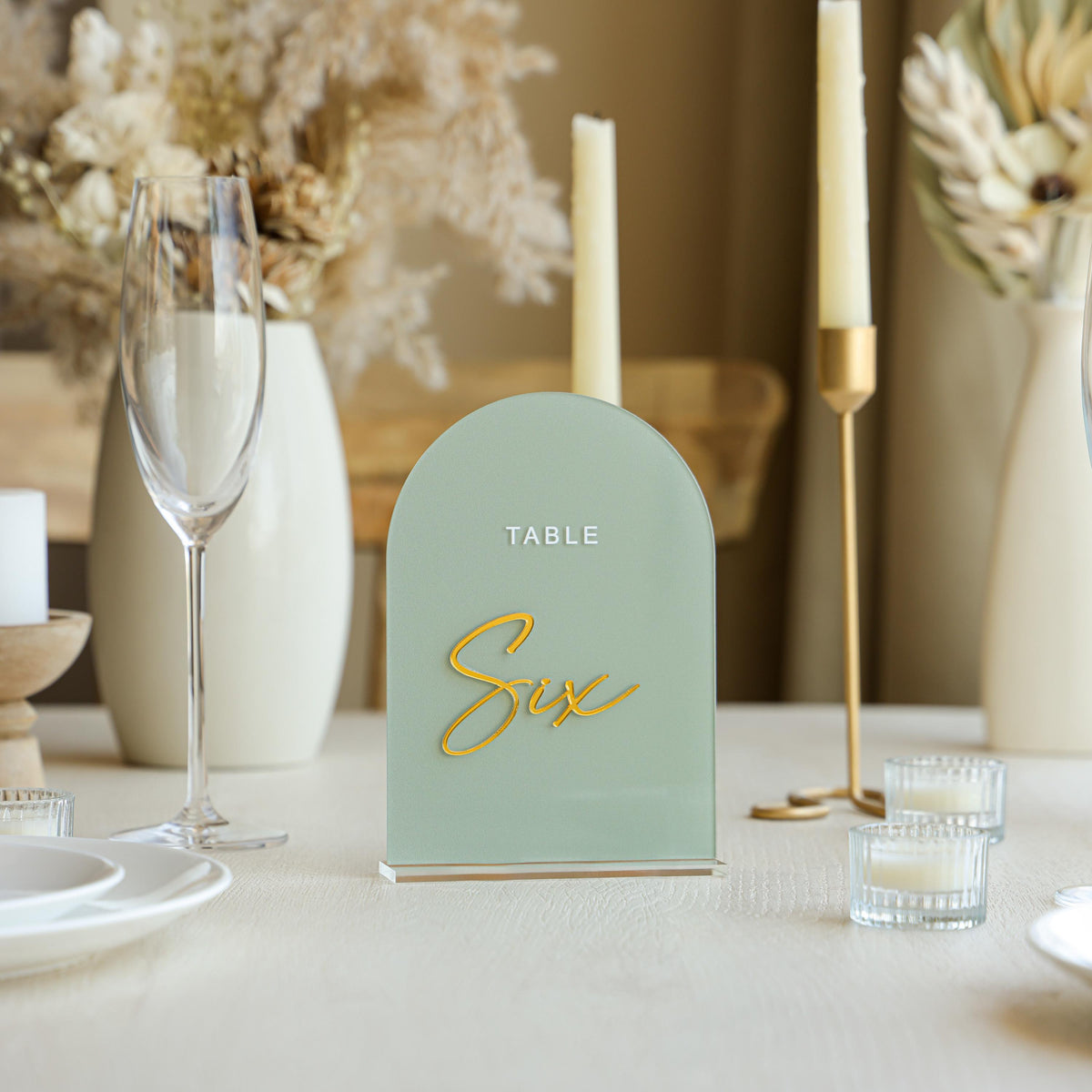 Arched Acrylic Table Signs with 3D Numbers