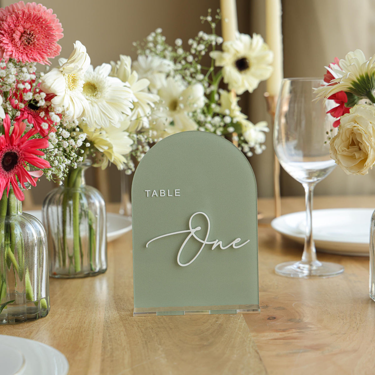 Sage Green Wedding Table Numbers – Wedding Modern Arch Acrylic Table Numbers (5x7 inches)