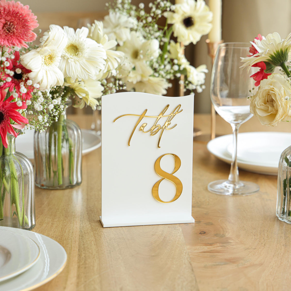 White Acrylic Table Numbers with stands, Modern Wedding Table Numbers, Wedding Reception Decor, Elegant Wedding Signage (5x7 inches)
